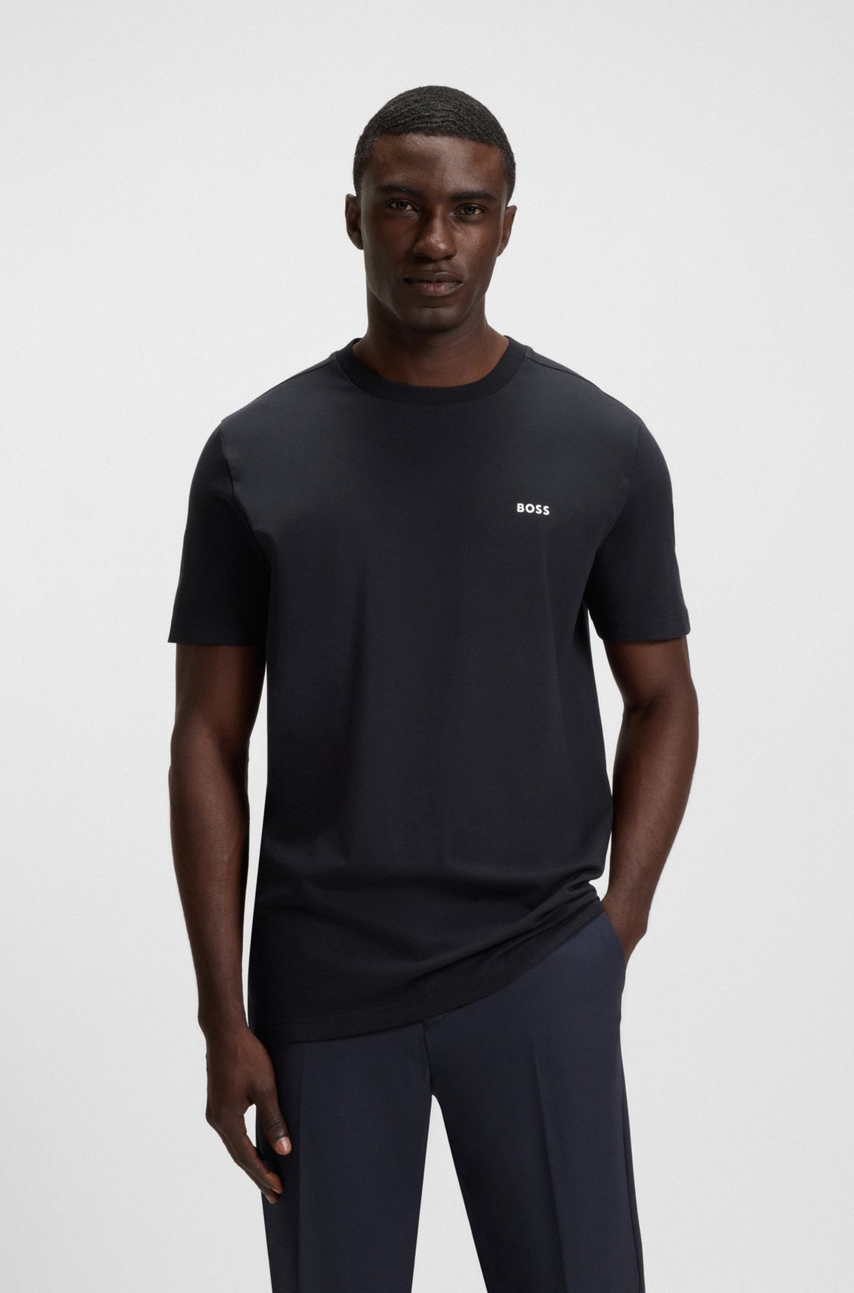 Camiseta de algodão elástico com detalhe do logotipo