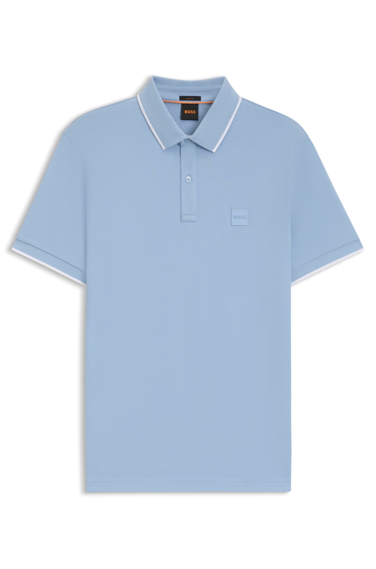 Camiseta polo slim-fit com patch de logotipo em algodão elástico