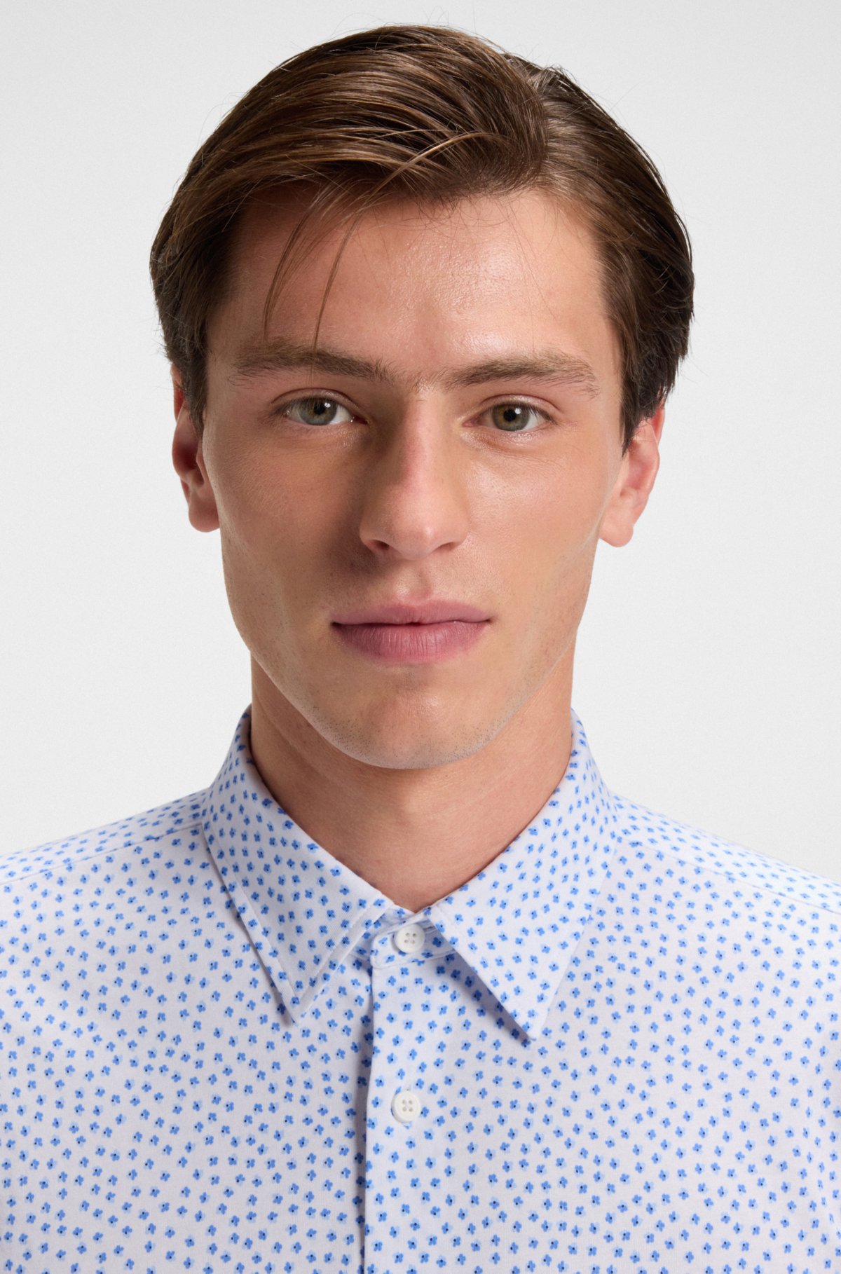 Camisa slim-fit estampada em mistura de algodão