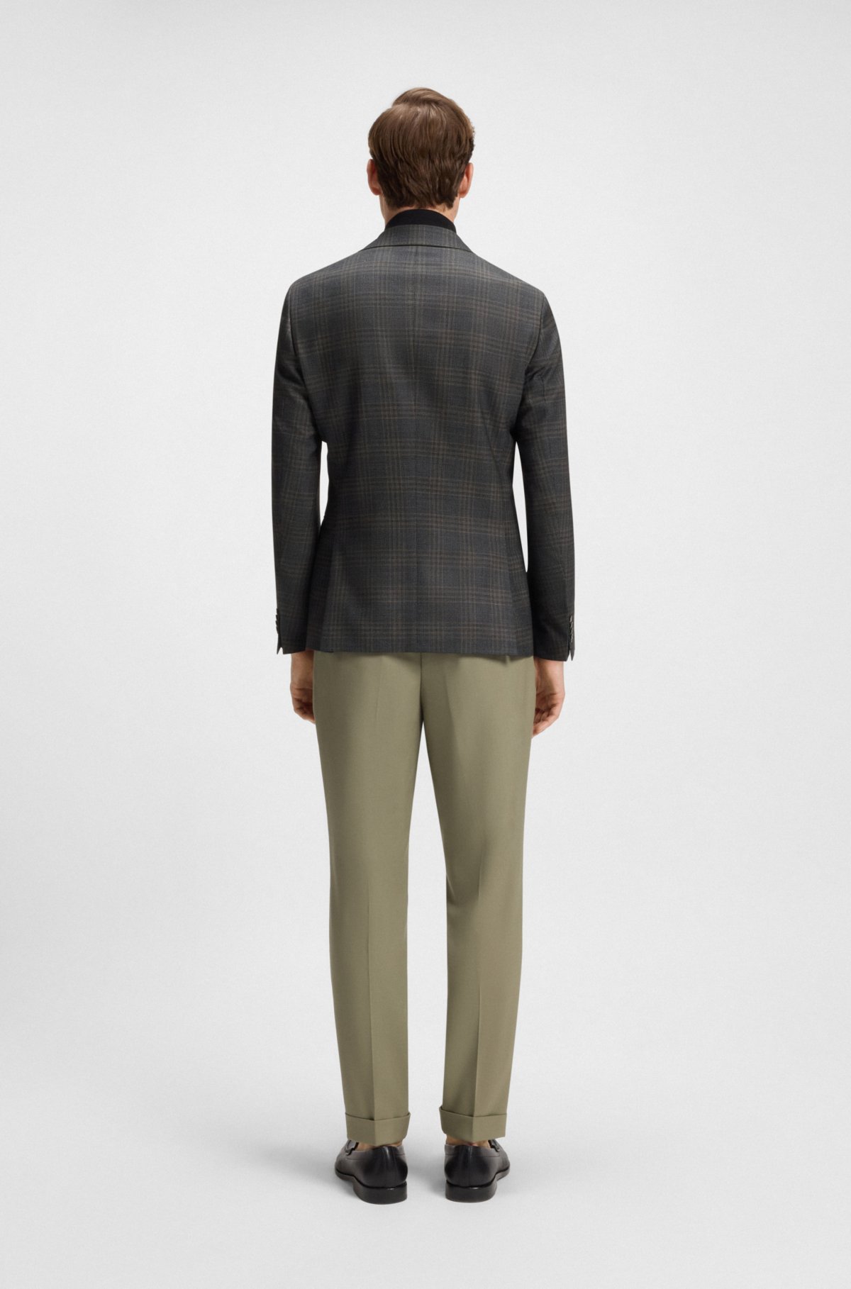 Jaqueta slim-fit listrada em lã virgem