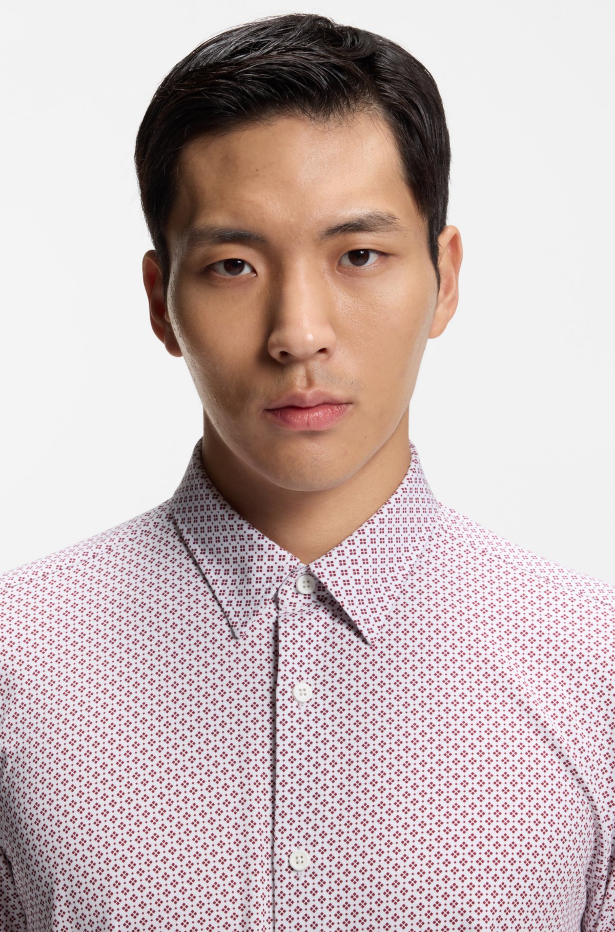 Camisa slim-fit estampada em mistura de algodão