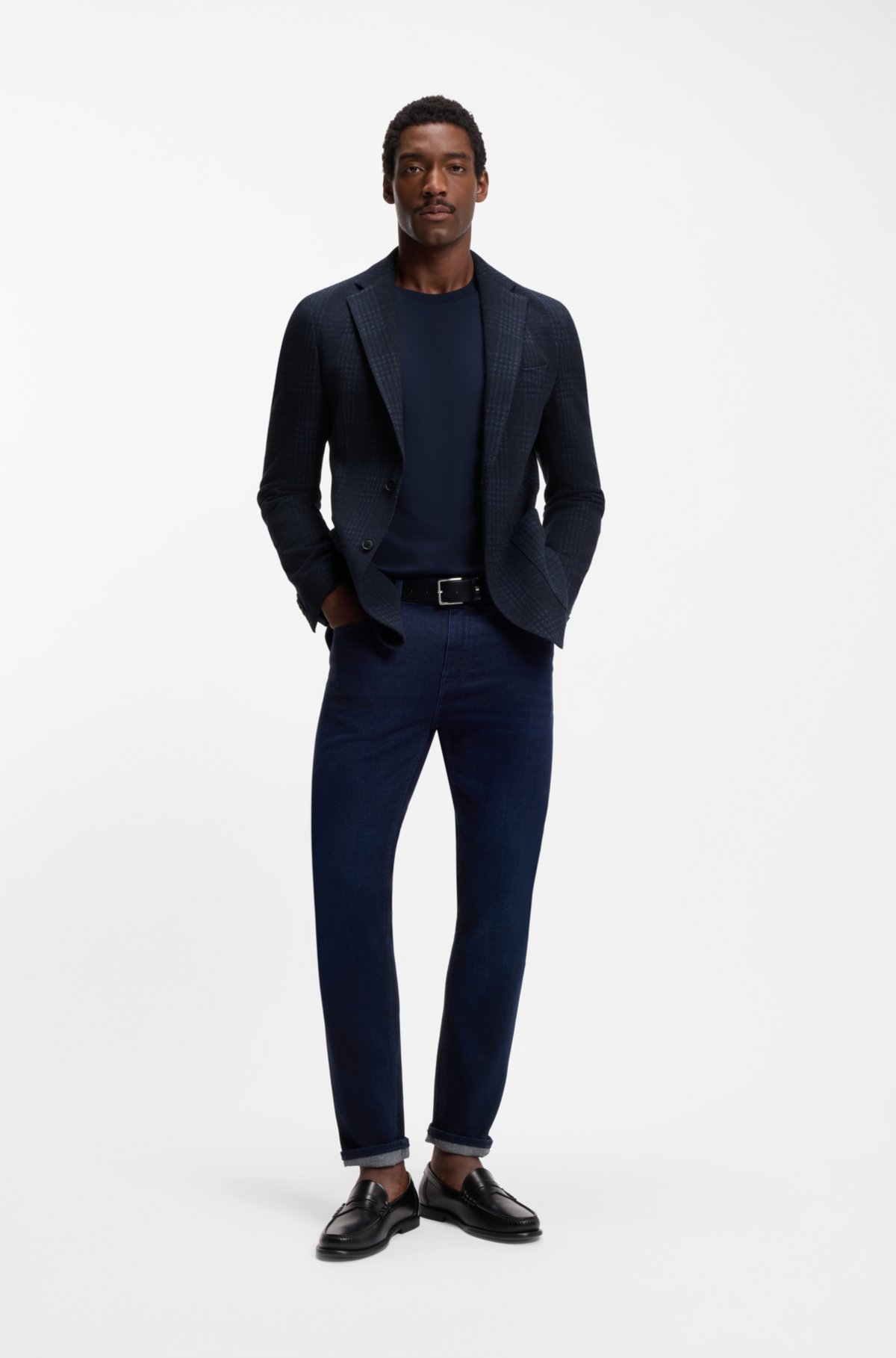 Jaqueta slim-fit listrada em mistura de algodão