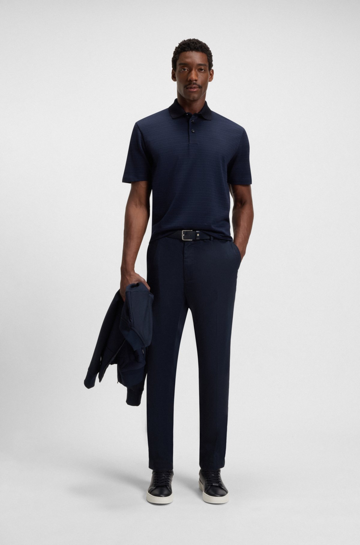 Camiseta polo com estampa de grade em algodão mercerizado
