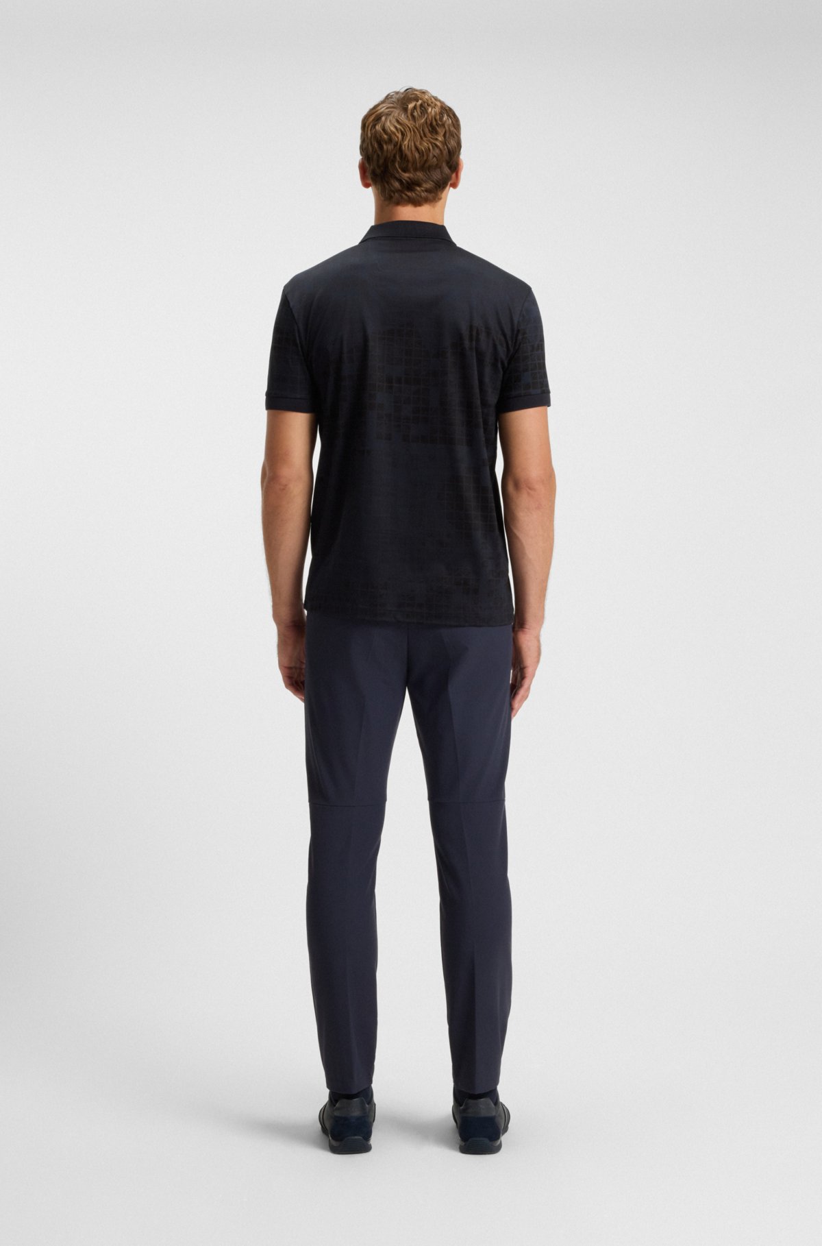 Camiseta polo estampada em algodão mercerizado