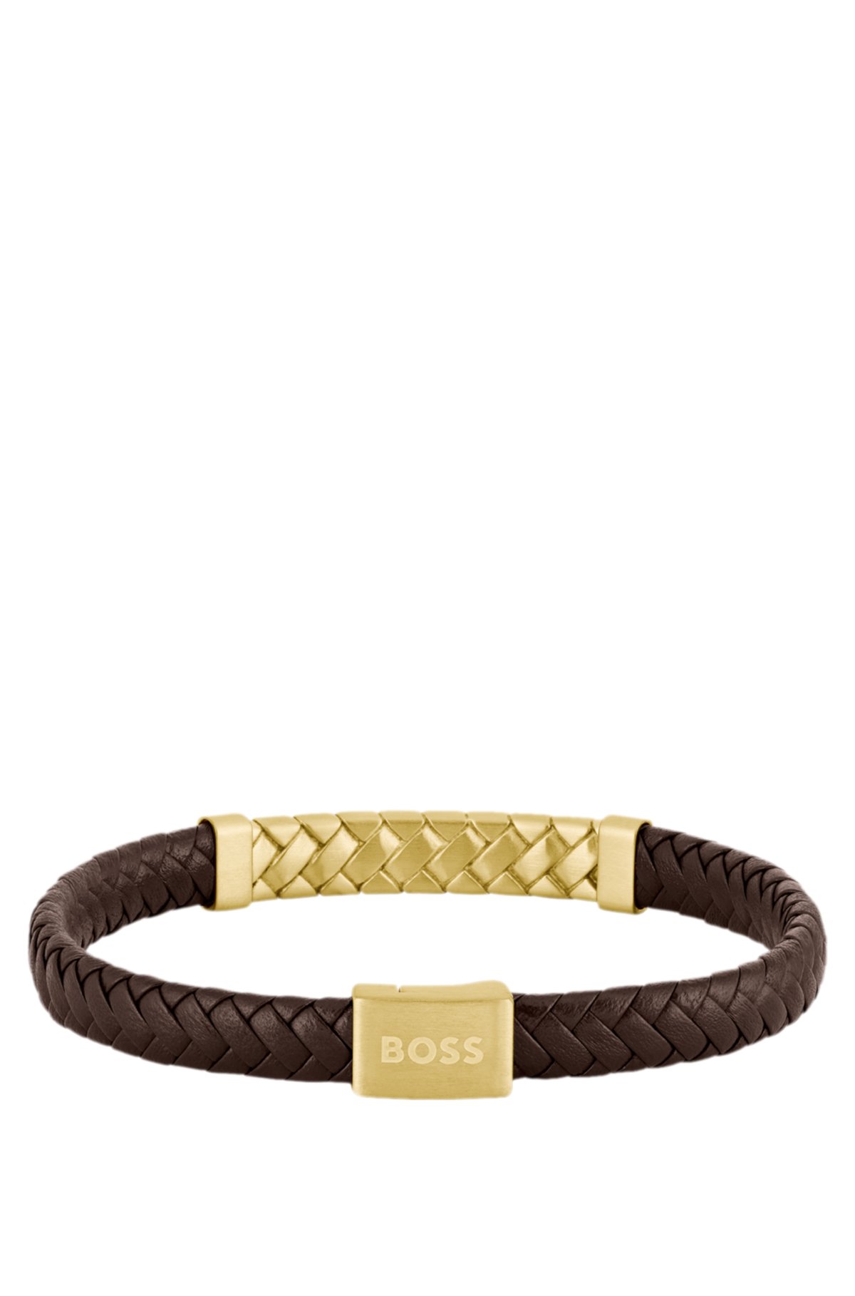 Pulseira com design herringbone em couro marrom