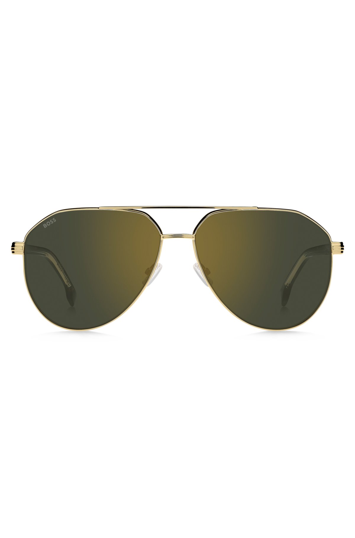 Óculos de sol com tons dourados e pontas de acetato Havana