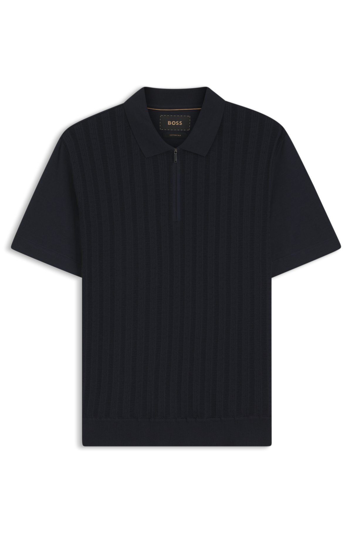 Camisa polo de algodão e seda com gola em zíper