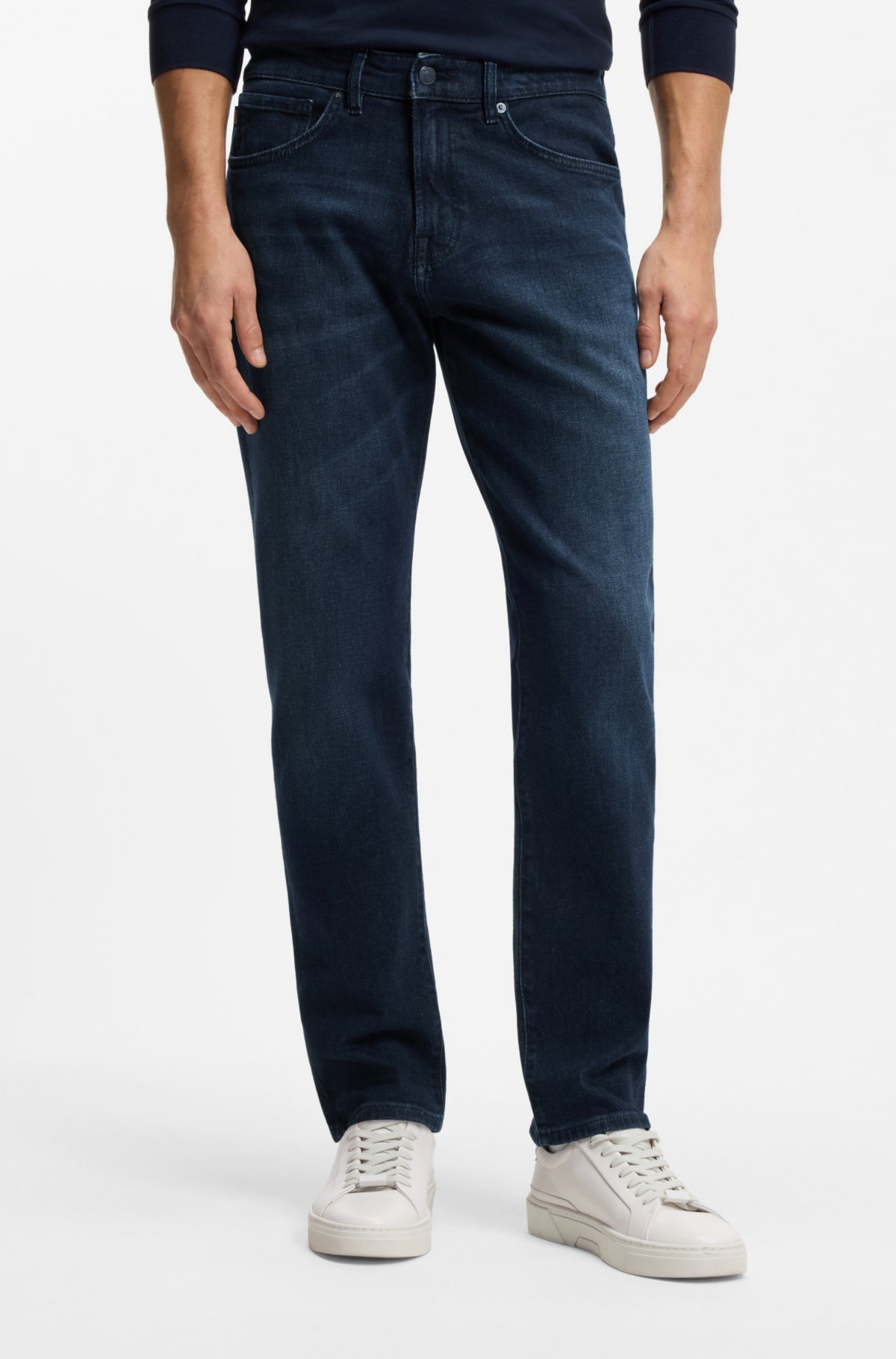 Calças jeans ajustadas regulares de Maine em denim conforto-elástico azul puro