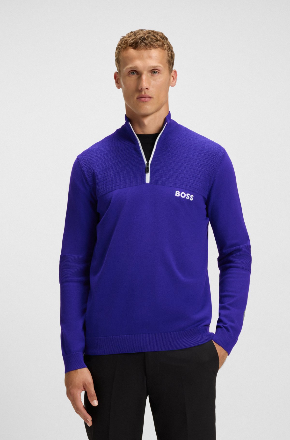 Sweater com gola em zíper repelente à água em mistura de algodão