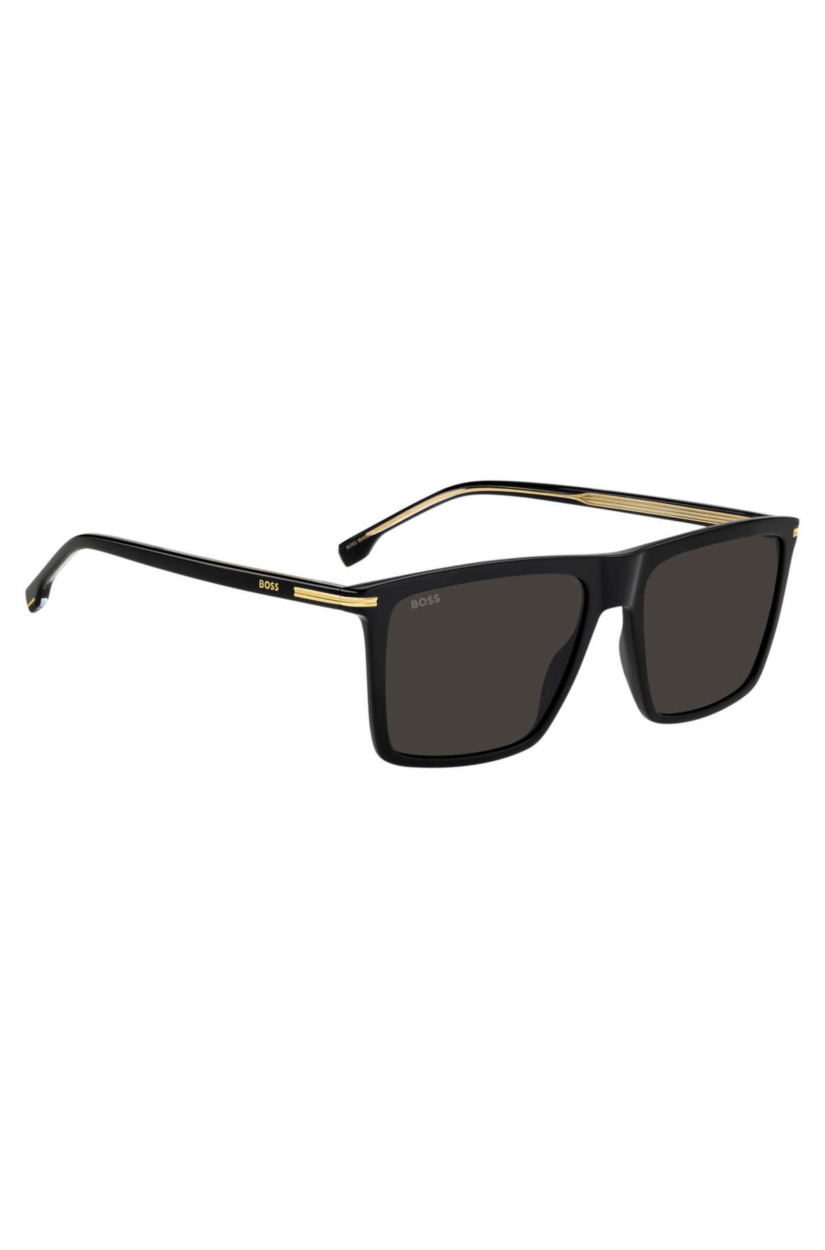 Óculos de sol de acetato preto com detalhes dourados