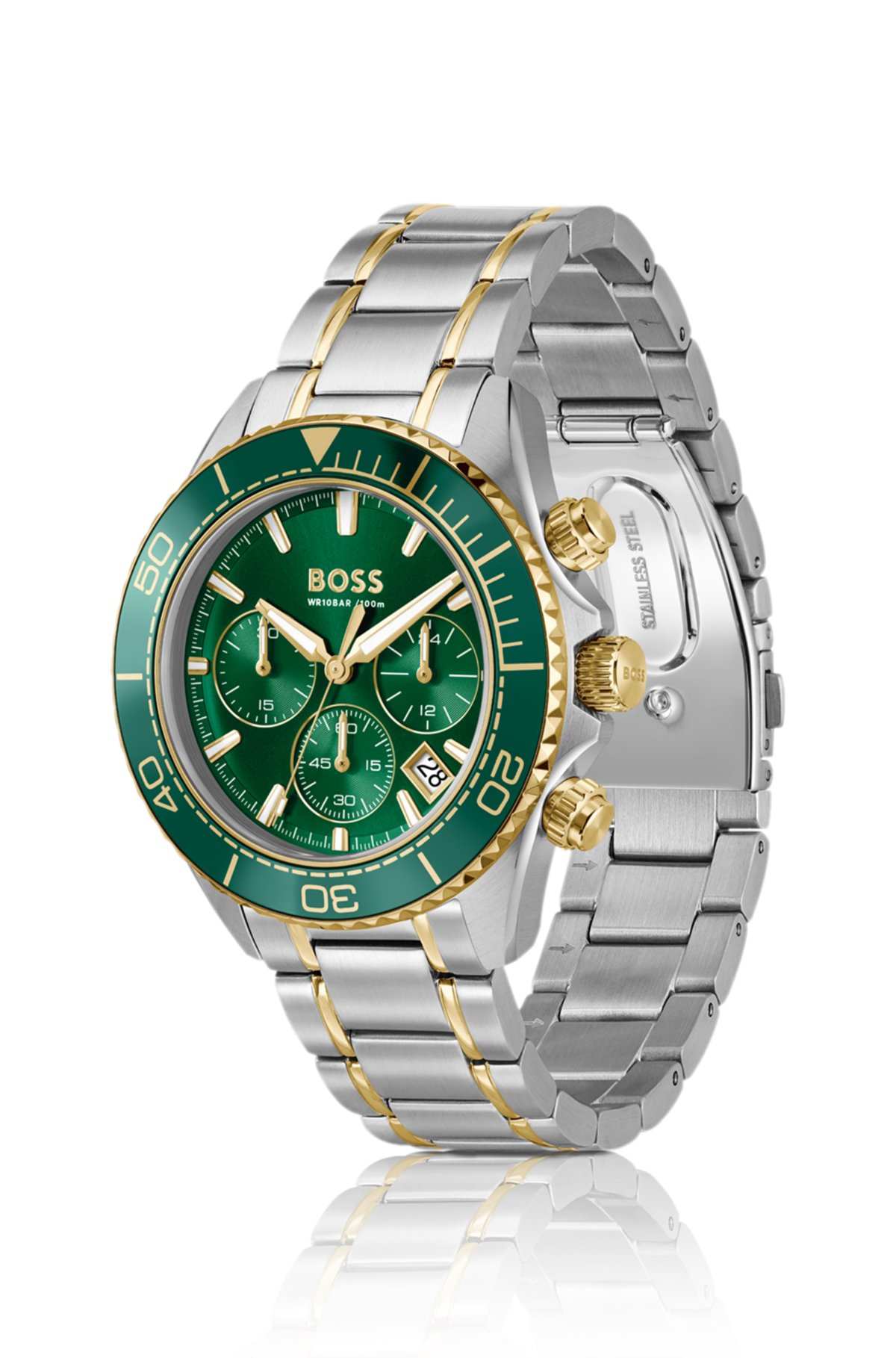 Relógio cronógrafo two-tone Sealiner com mostrador verde