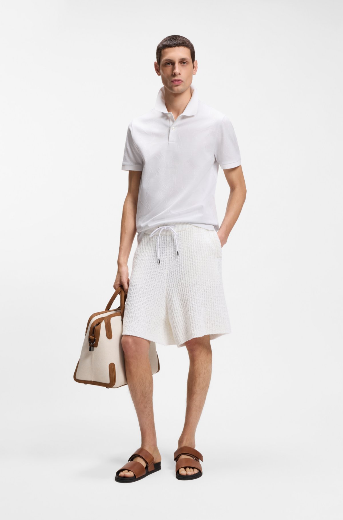 Camiseta polo com estampa jacquard em algodão