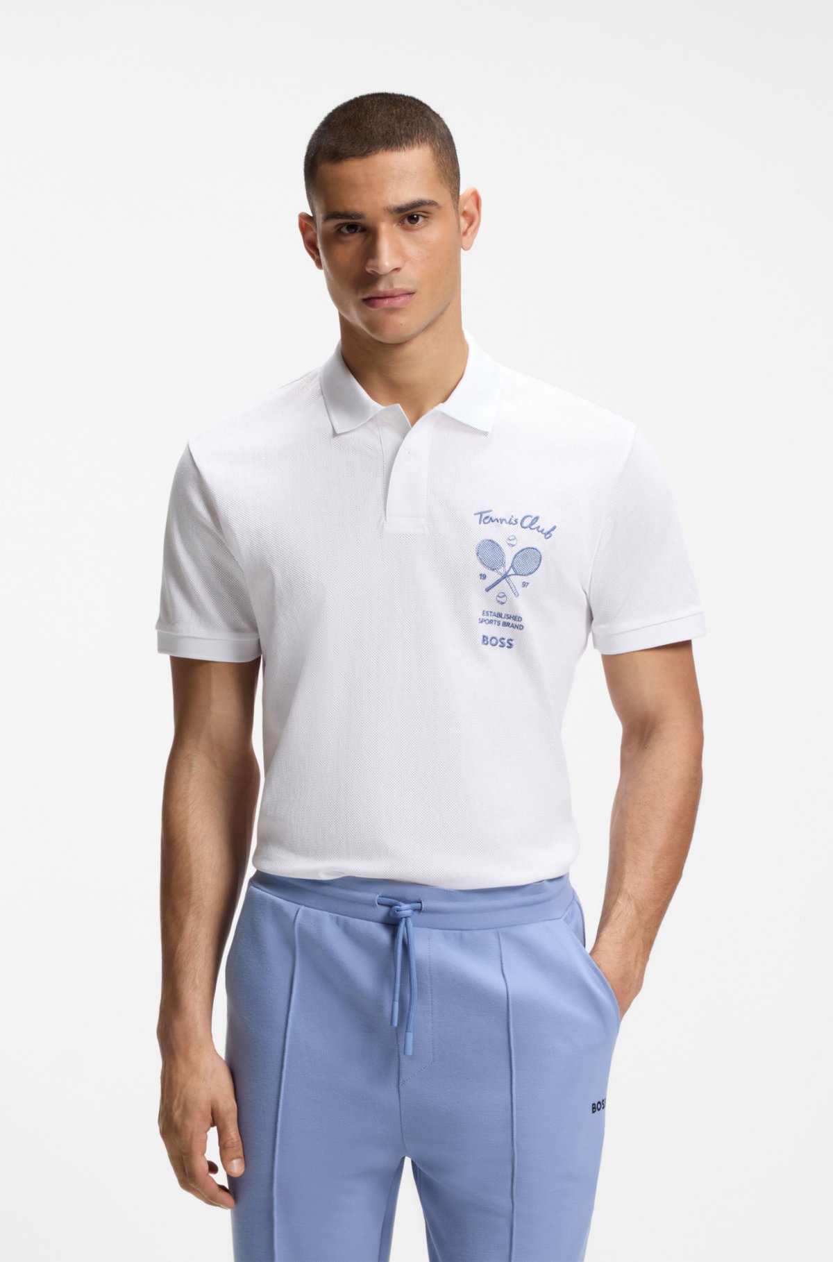 Camisa polo com arte em bordado em malha de algodão
