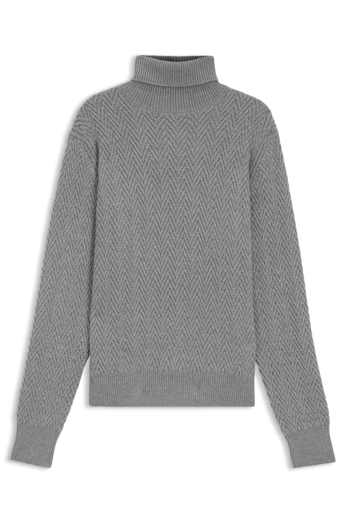 Suéter de gola rollneck em lã virgem com estampa em trama herringbone