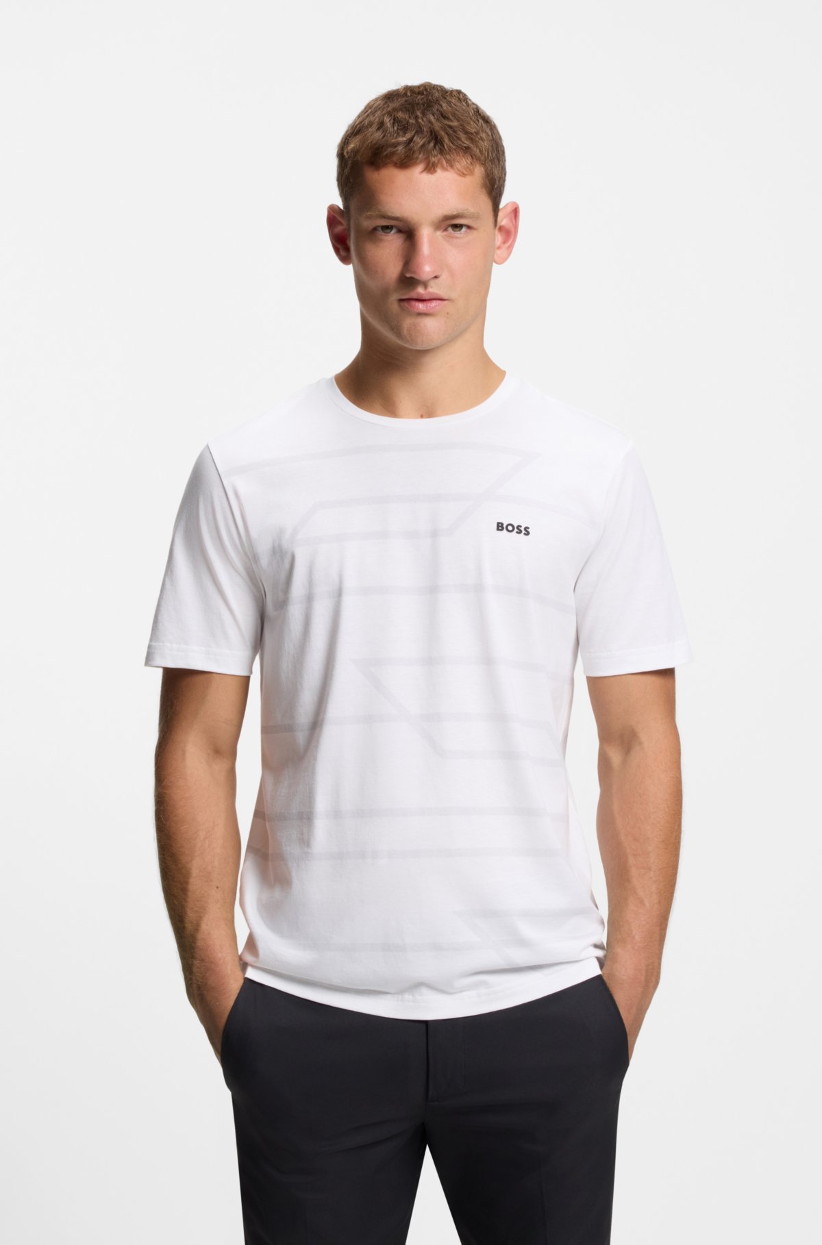 Camiseta de malha de algodão com estampa melange