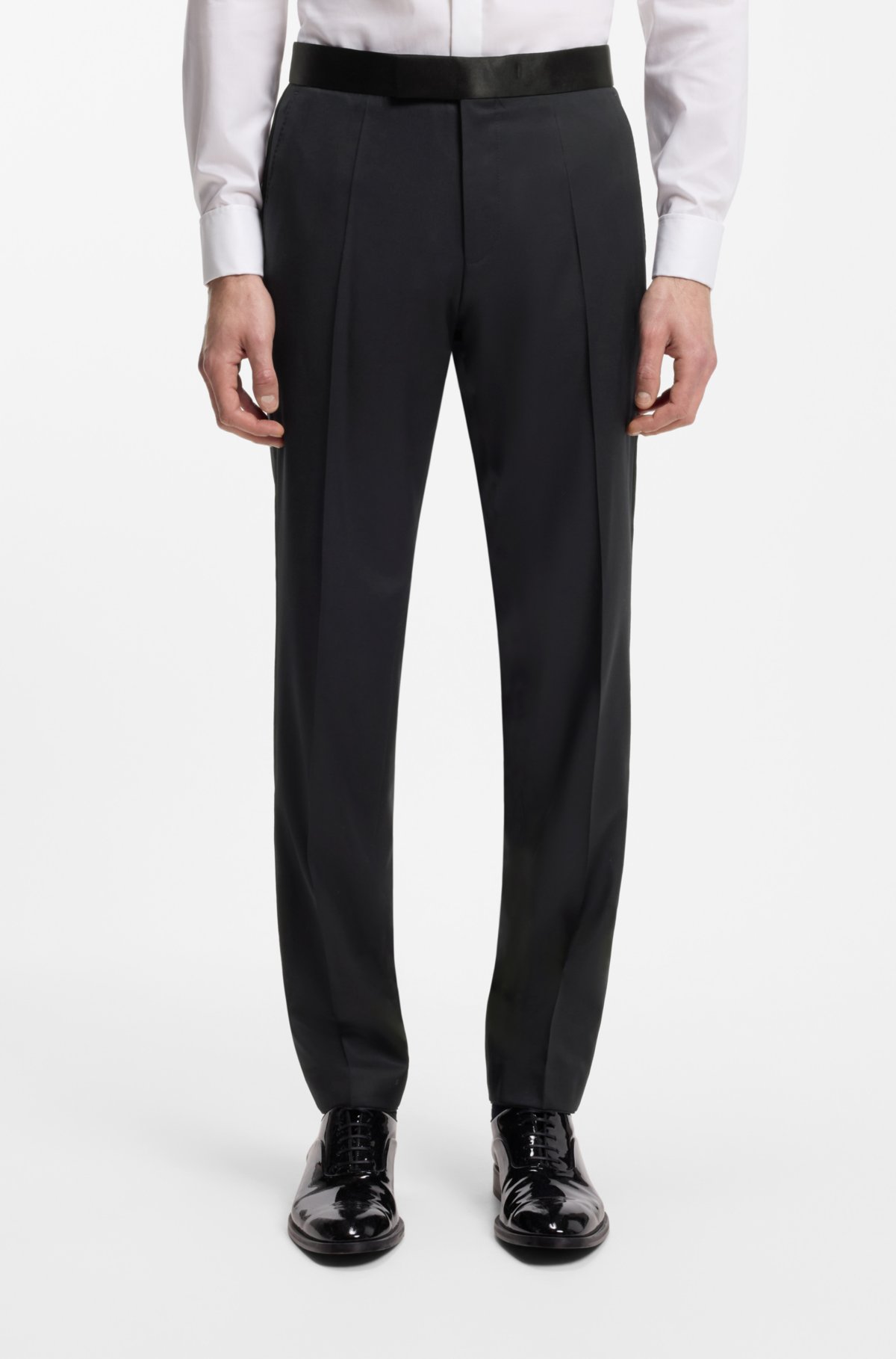 Calças de terno slim-fit em sarja de lã virgem