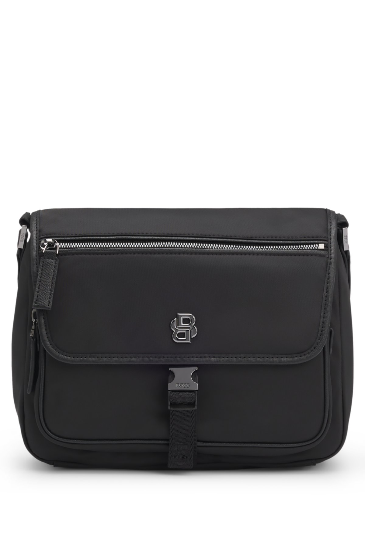 Bolsa de ombro cruzado em tecido twill com monograma Double B