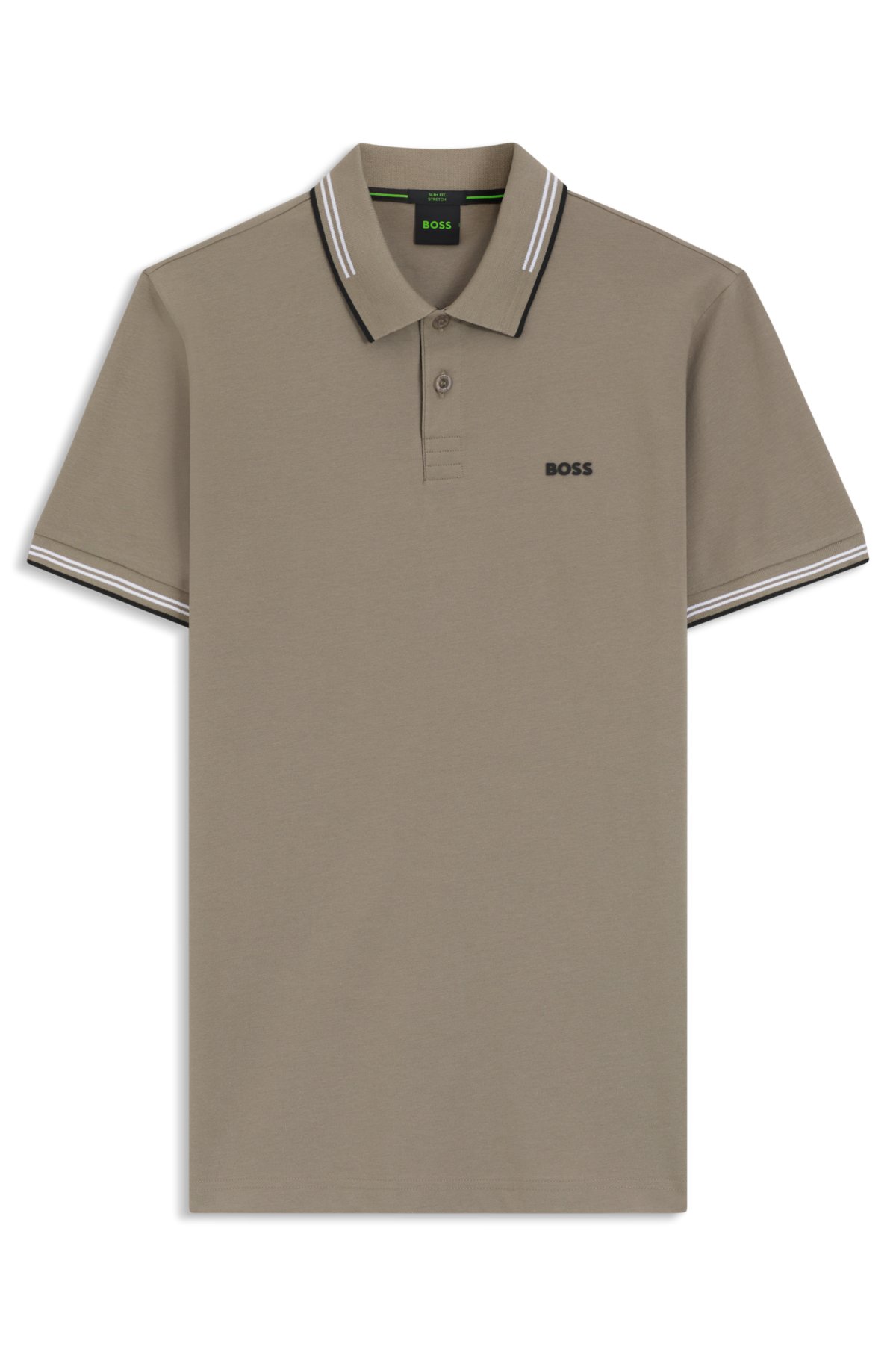 Camiseta polo slim-fit de algodão elastano com estampa e listras