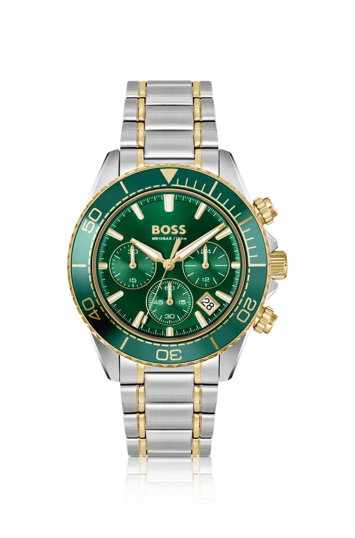 Relógio cronógrafo two-tone Sealiner com mostrador verde