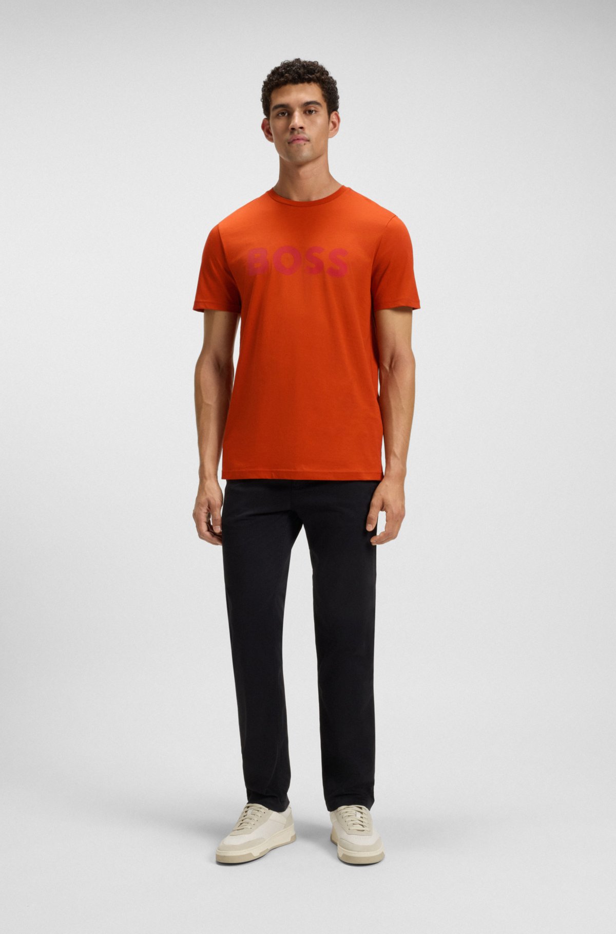 Camiseta de malha de algodão com estampa grande do logotipo