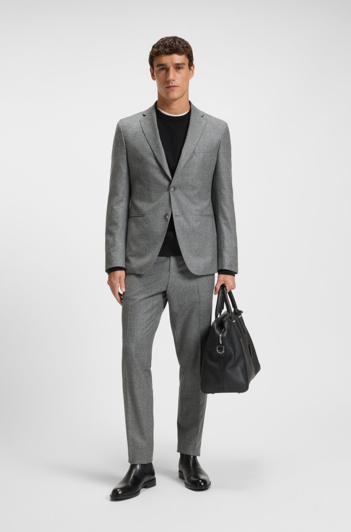 Jaqueta slim-fit com padrão micro em lã virgem