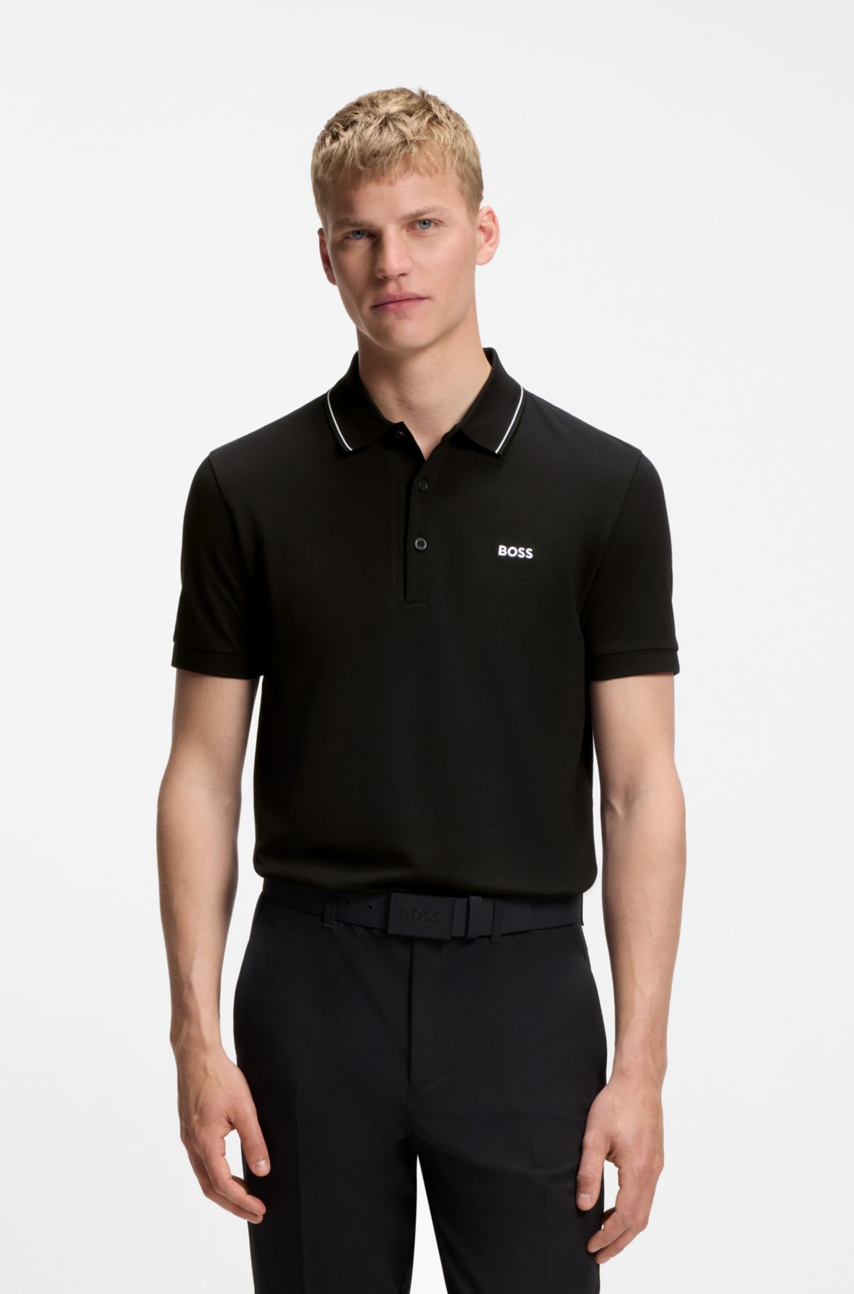Camiseta polo slim-fit com logo tonal em piqué de algodão