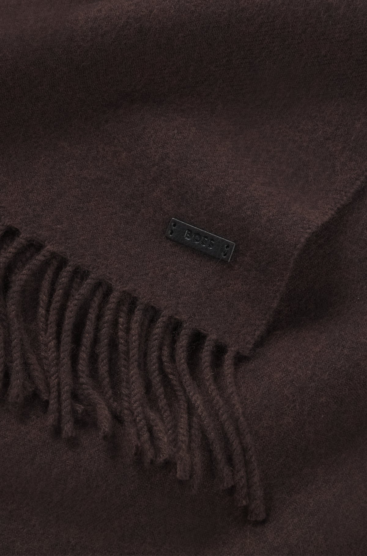 Cachecol de lã com patch de logotipo em couro sintético