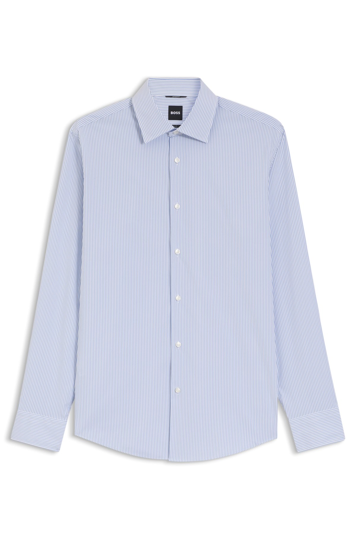 Camisa regular-fit listrada em tecido com elastano