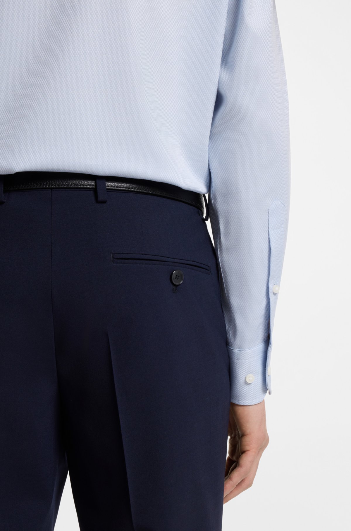 Camisa regular-fit de algodão com elastano em tecido dobby