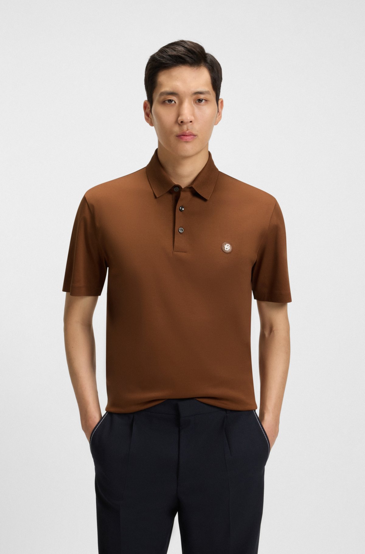 Camisola de gola polo com monograma duplo em algodão mercerizado