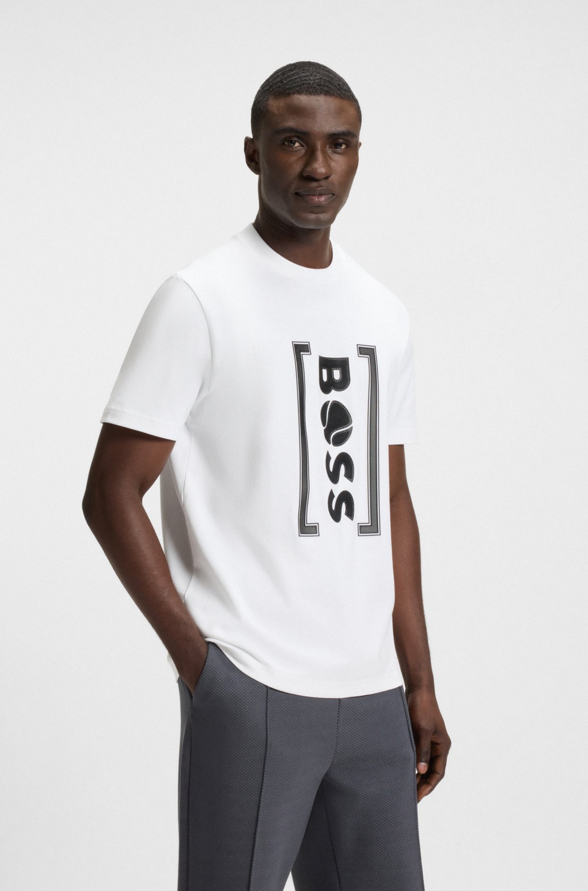 Camiseta de malha de algodão com arte em impressão em malha