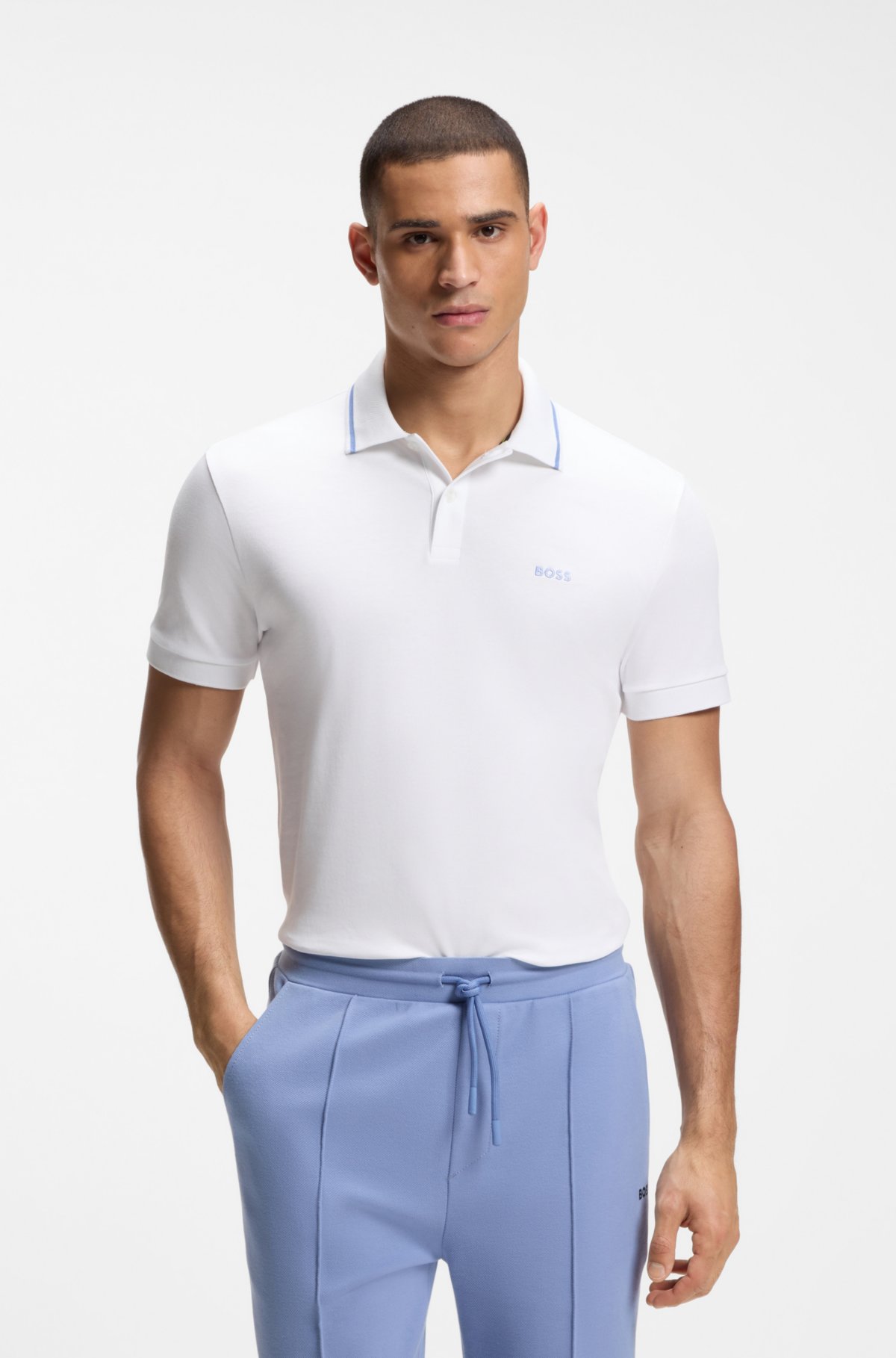 Camiseta polo slim-fit de algodão em malha
