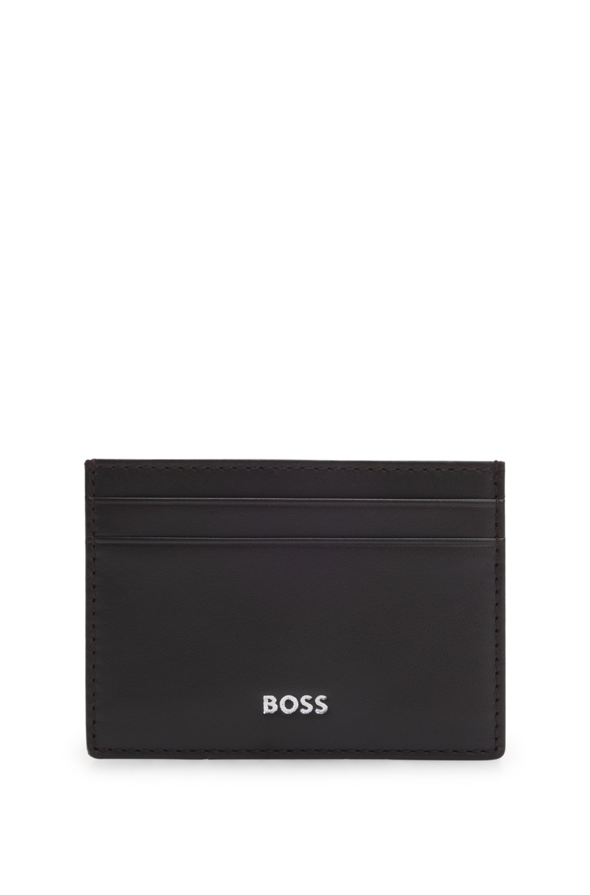 Porta-cartões com estampa de logotipo em couro