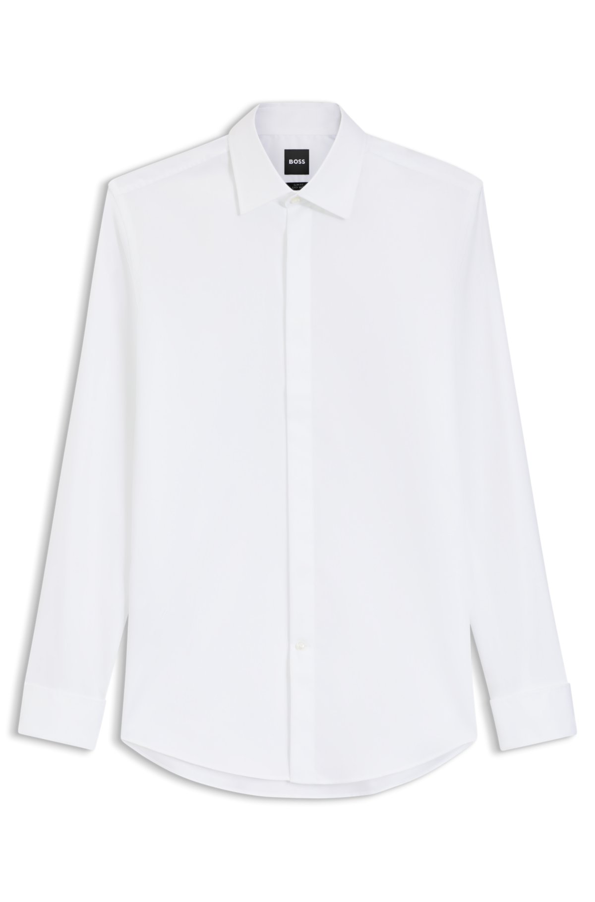 Camisa slim-fit de fácil passagem em popeline de algodão elastano