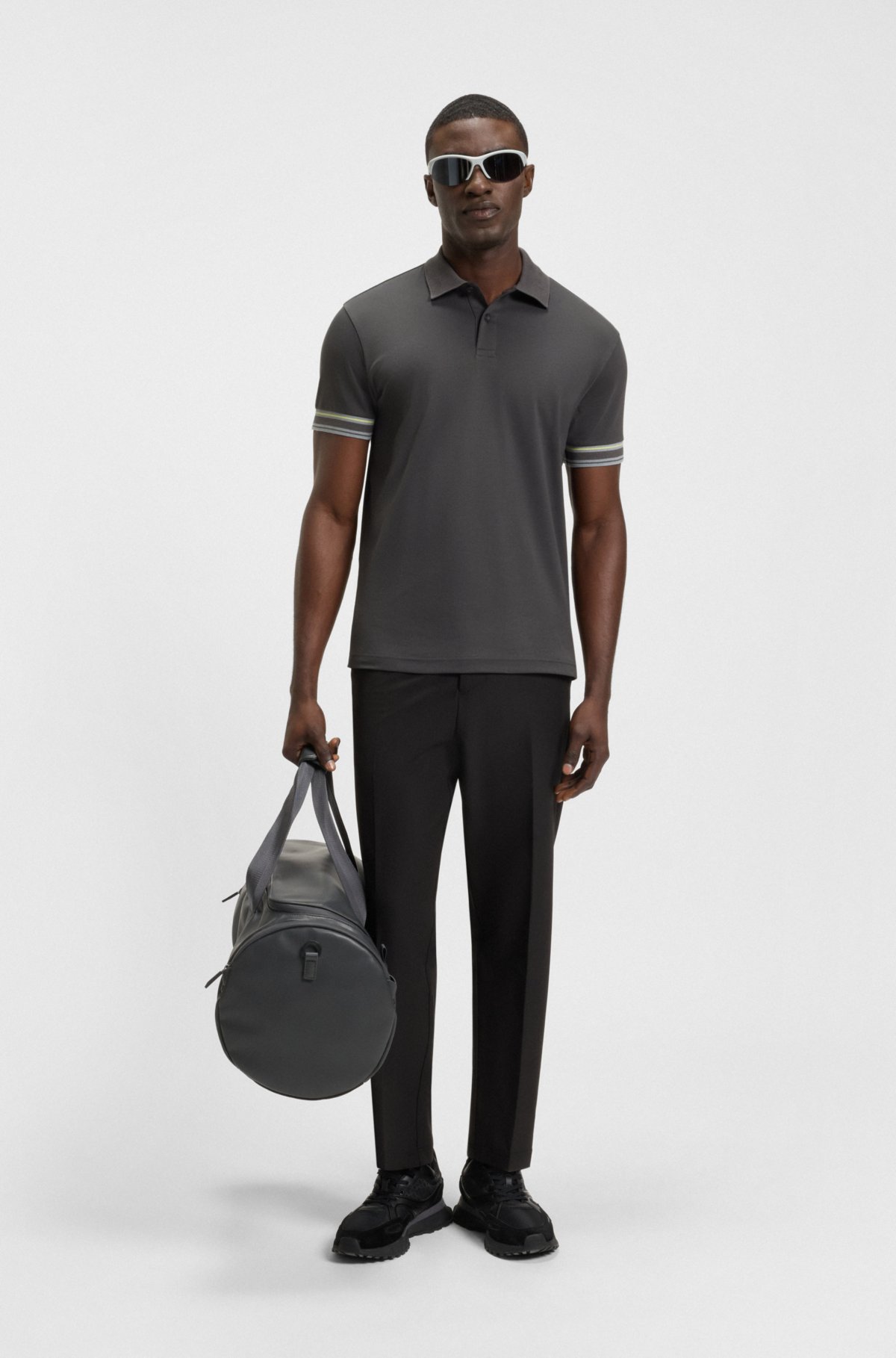 Camisa polo com punhos em listras em algodão interlock