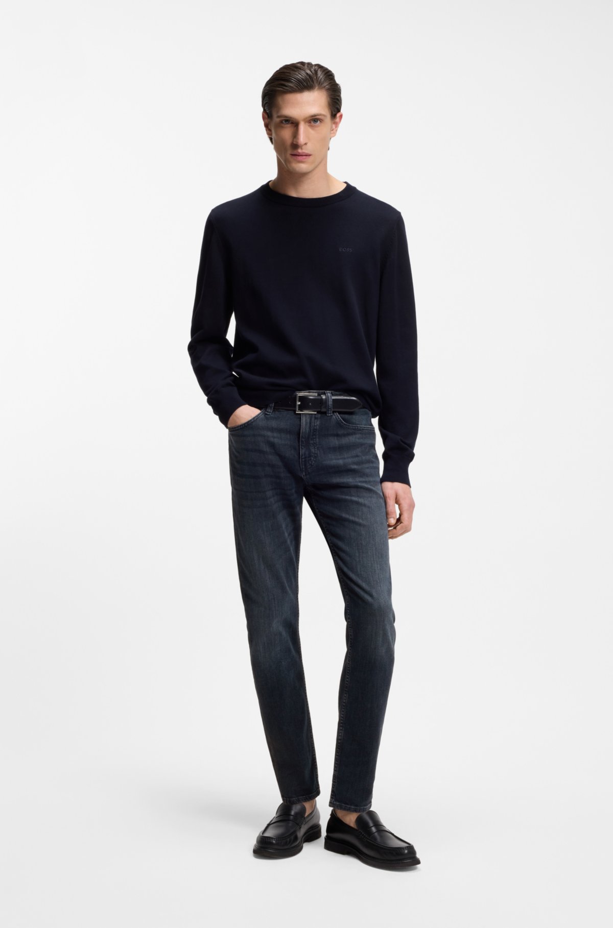 Calças jeans slim-fit Delaware em denim azul com elastano mecânico
