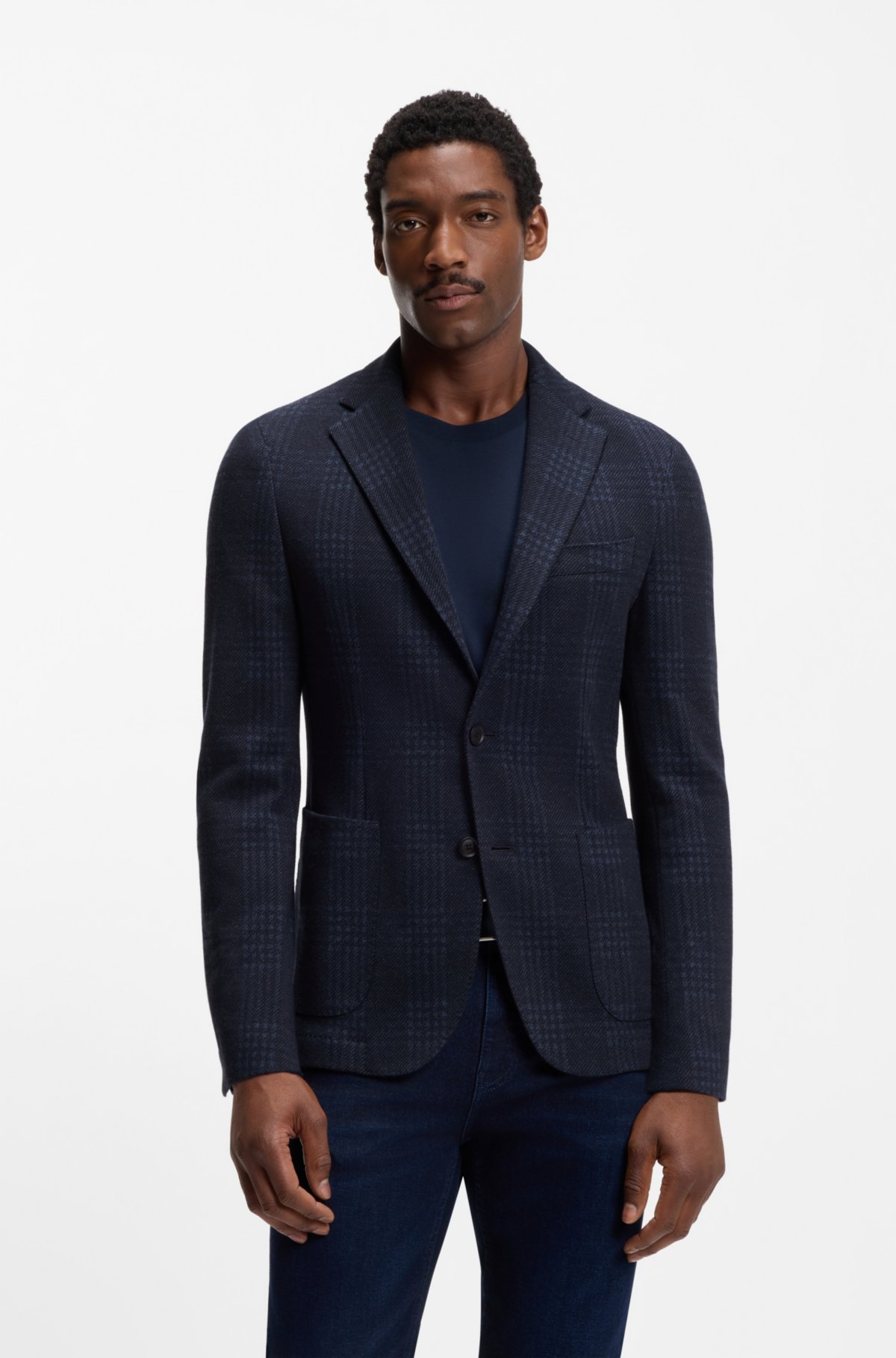 Jaqueta slim-fit listrada em mistura de algodão