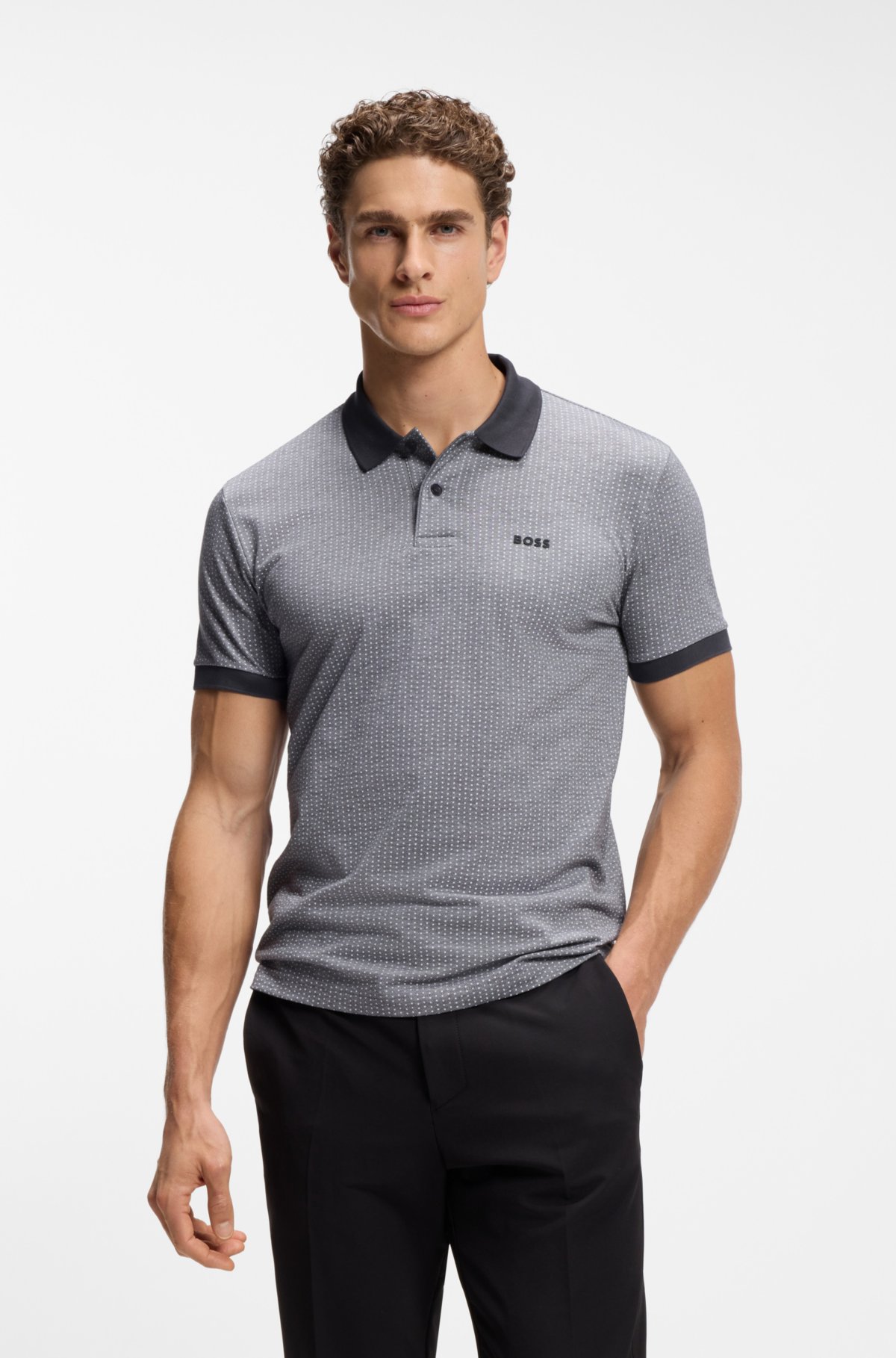 Camiseta polo com estampa de pontos em piqué de algodão