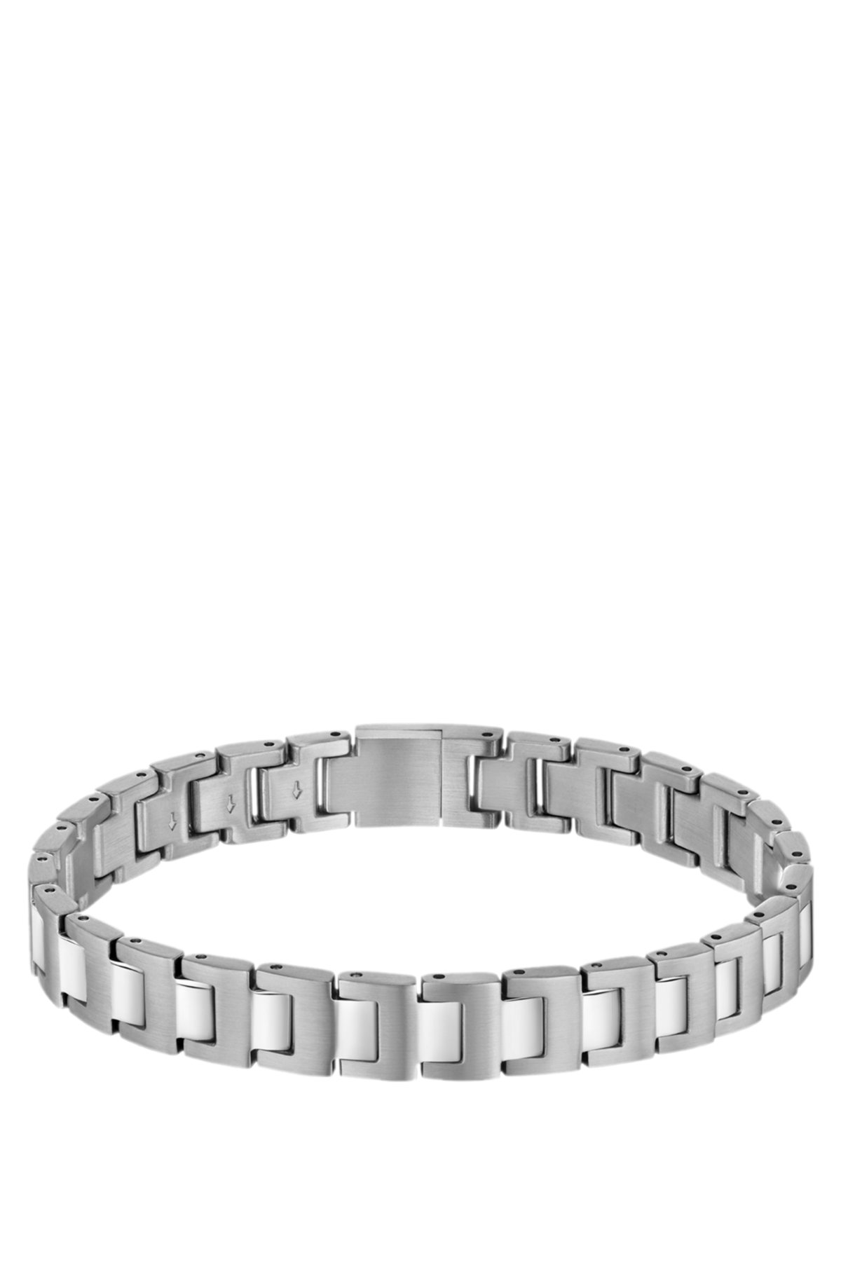 Pulseira em tom prateado com fechadura com logotipo