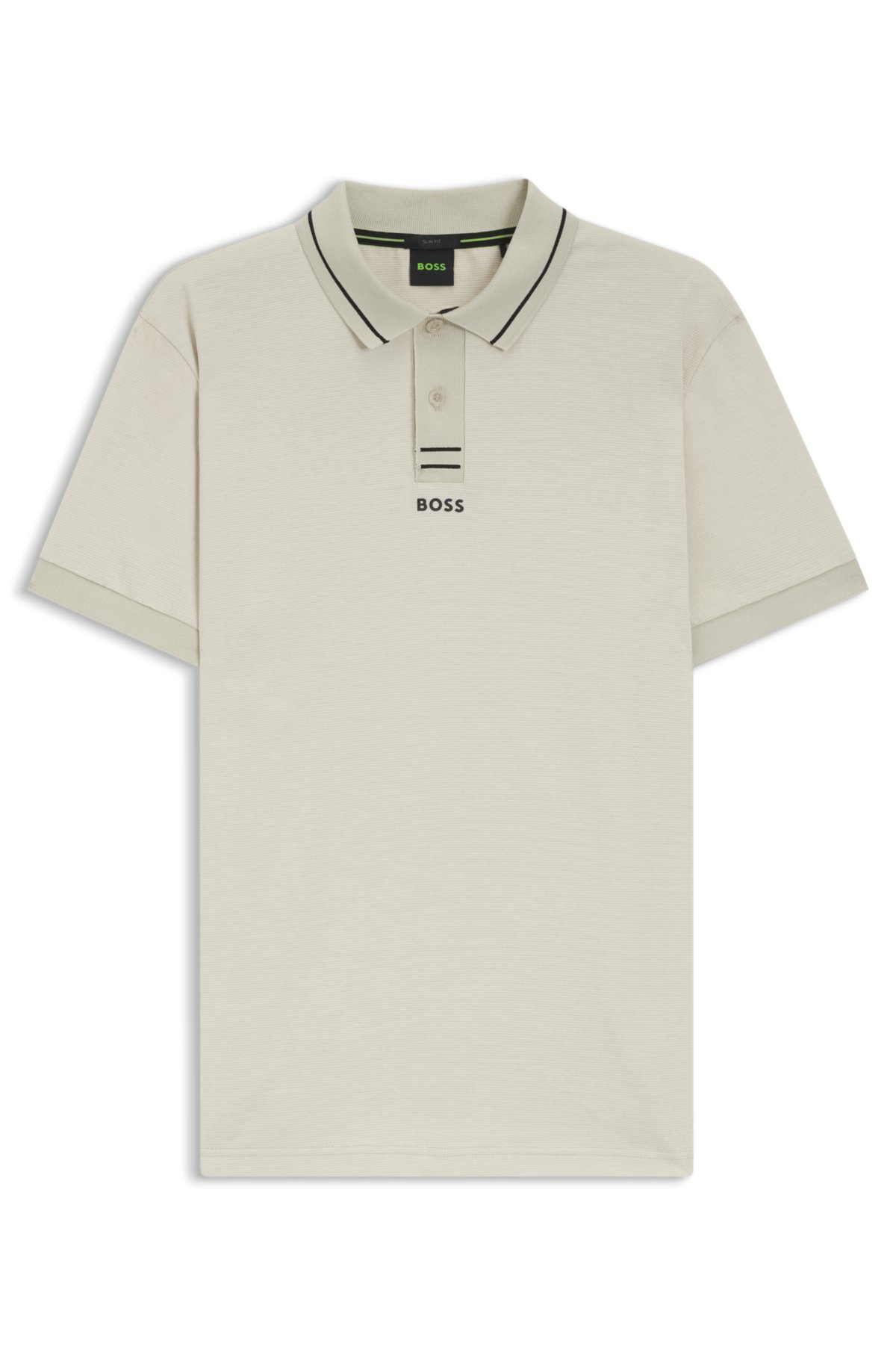 Camiseta polo slim-fit com logo central em malha de algodão piqué
