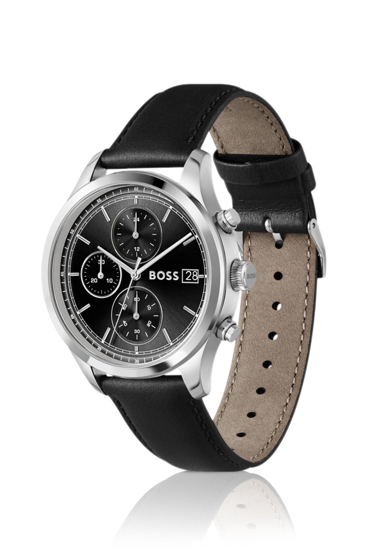 Relógio cronógrafo Stratus com pulseira de couro preto
