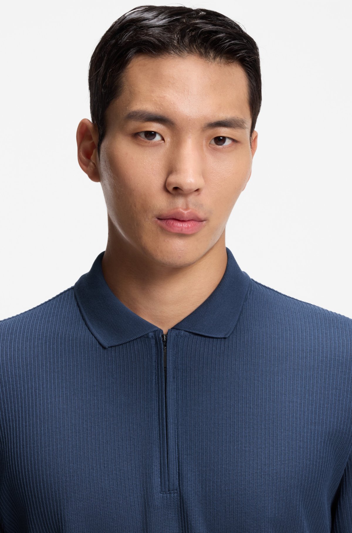 Camisola polo com botão de correr em algodão estruturado