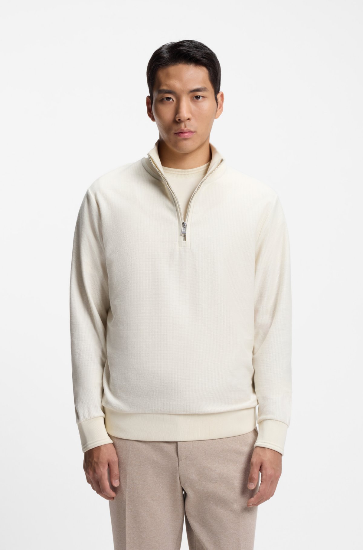 Sweatshirt com zíper quarter em mistura de algodão