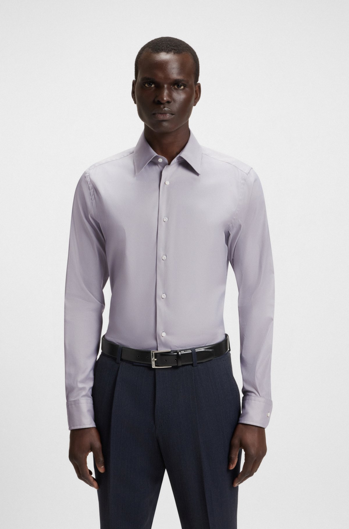 Camisa slim-fit em mistura de algodão italiano