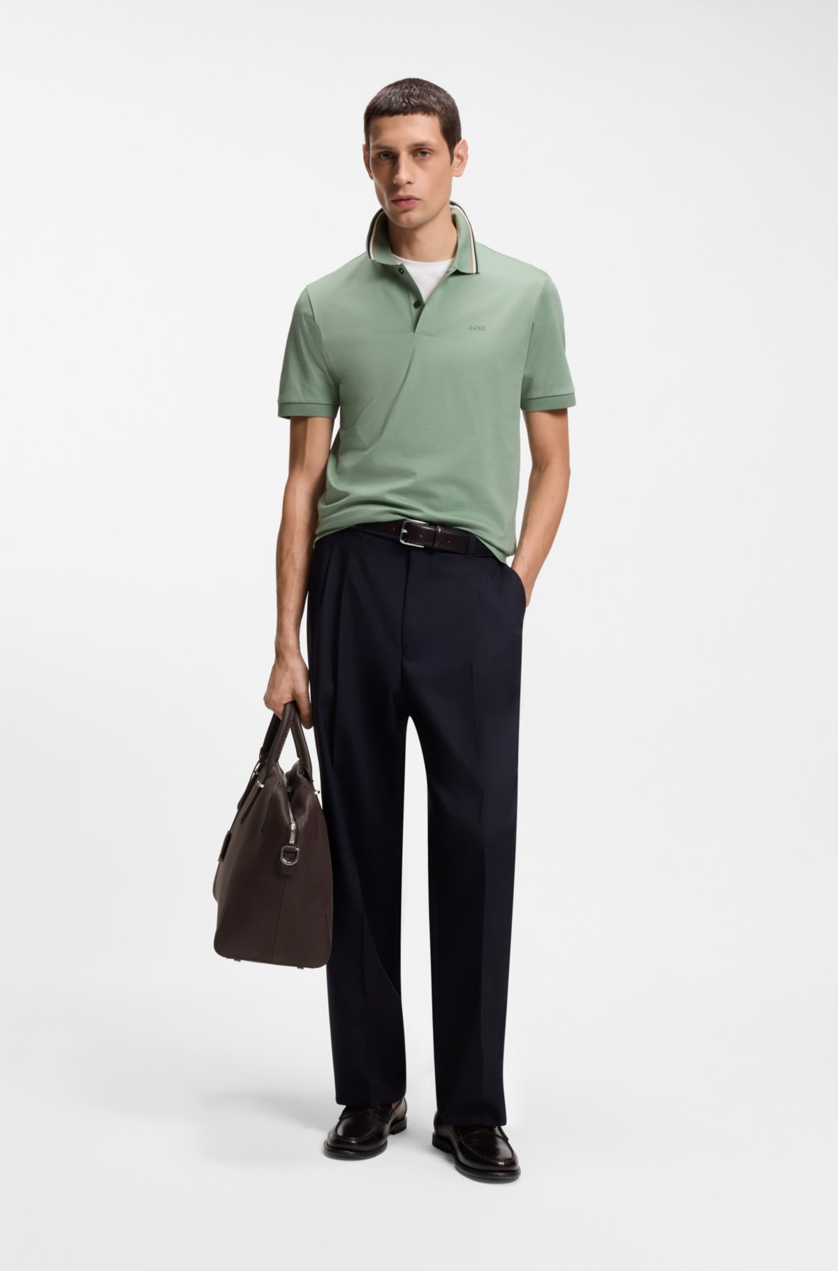 Camiseta polo slim-fit listrada em algodão com logotipo Camiseta polo slim-fit listrada em algodão com logotipo