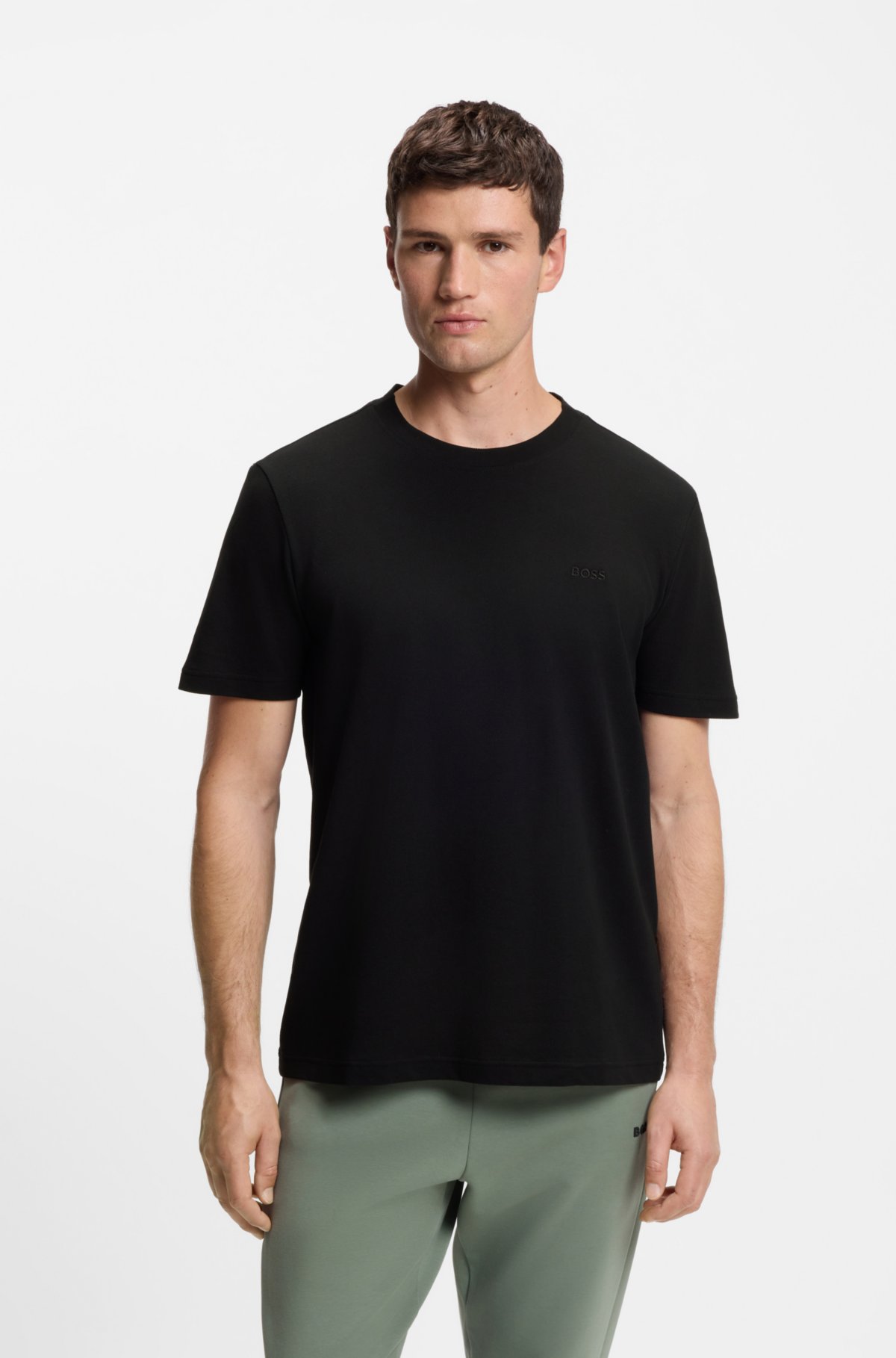 Camiseta de malha de algodão com logotipo bordado