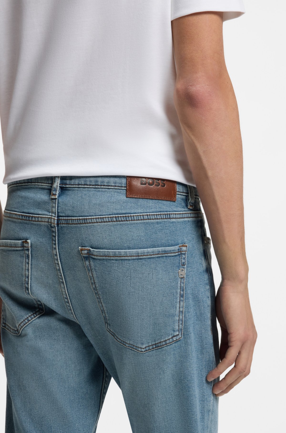 Calças jeans slim-fit azul puro em denim com elasticidade confortável