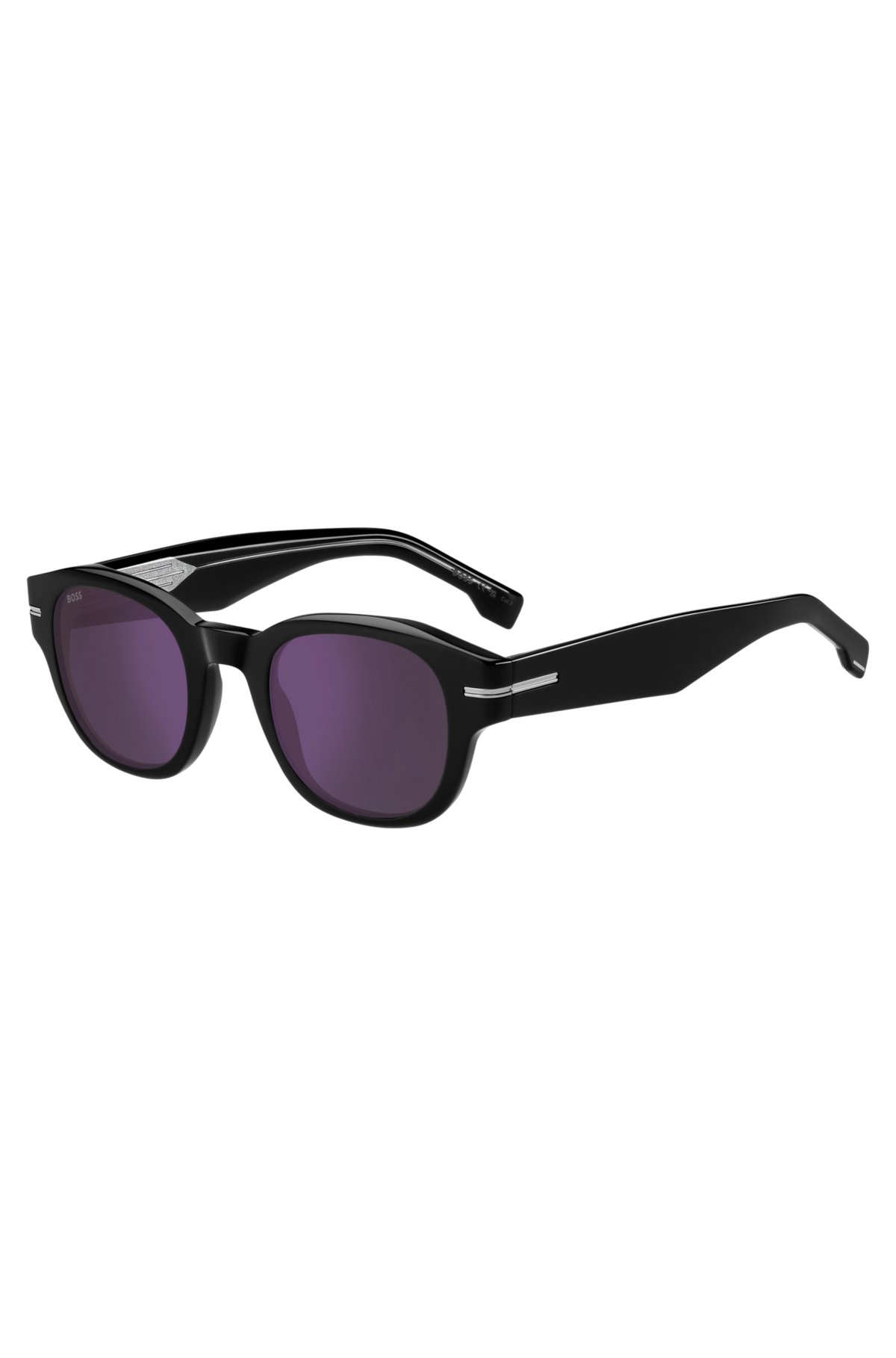 Óculos de sol de acetato preto com lentes violeta
