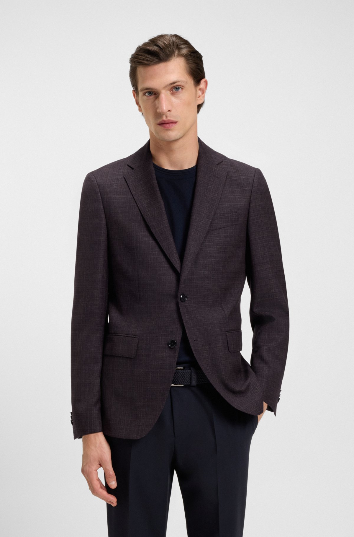 Jaqueta slim-fit com estampa em lã virgem