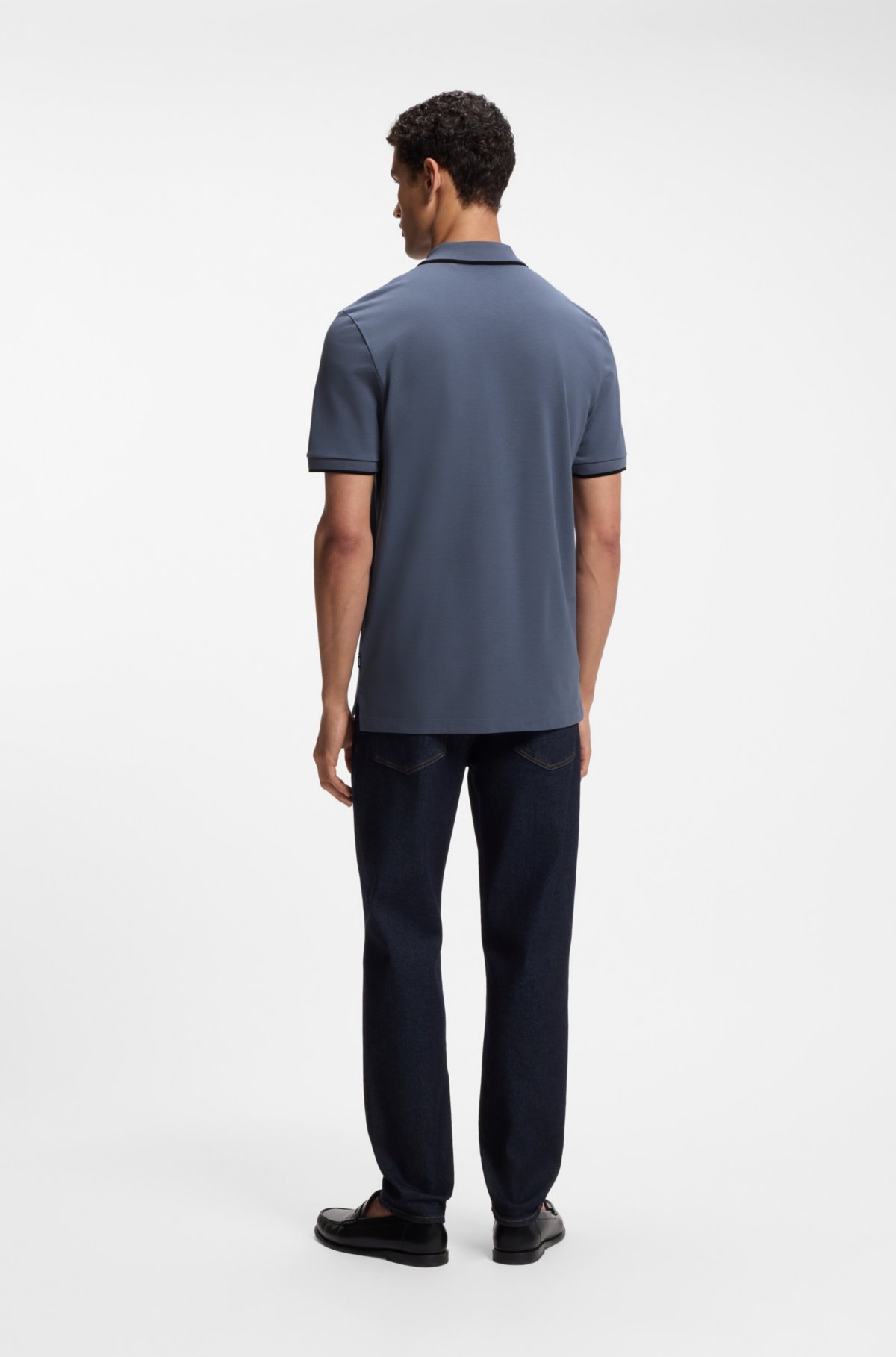 Camiseta polo de piqué de algodão com bainha contrastante